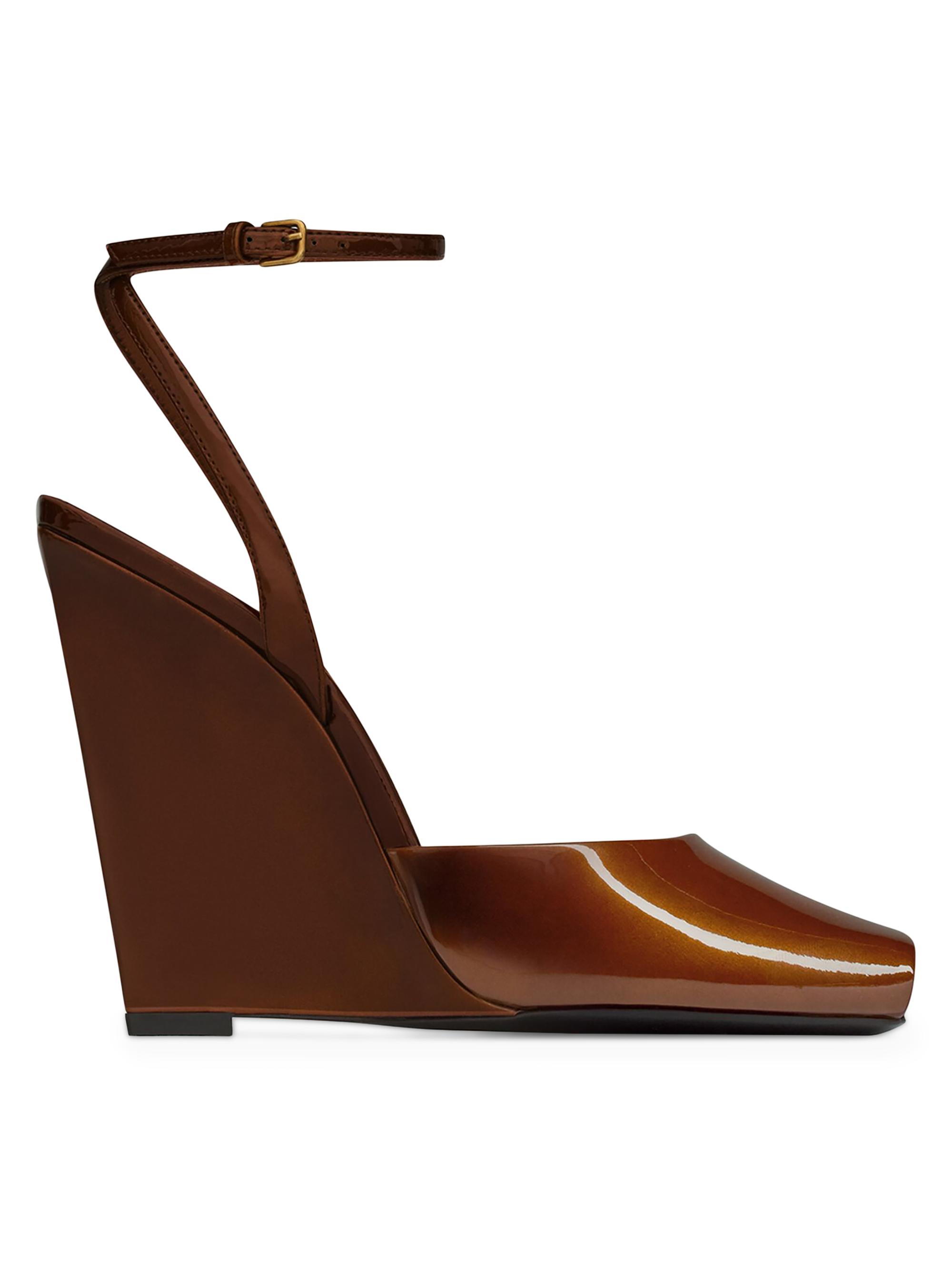 Saint Laurent Women's La Scandale Wedges in Patent Leather - Chataigne
