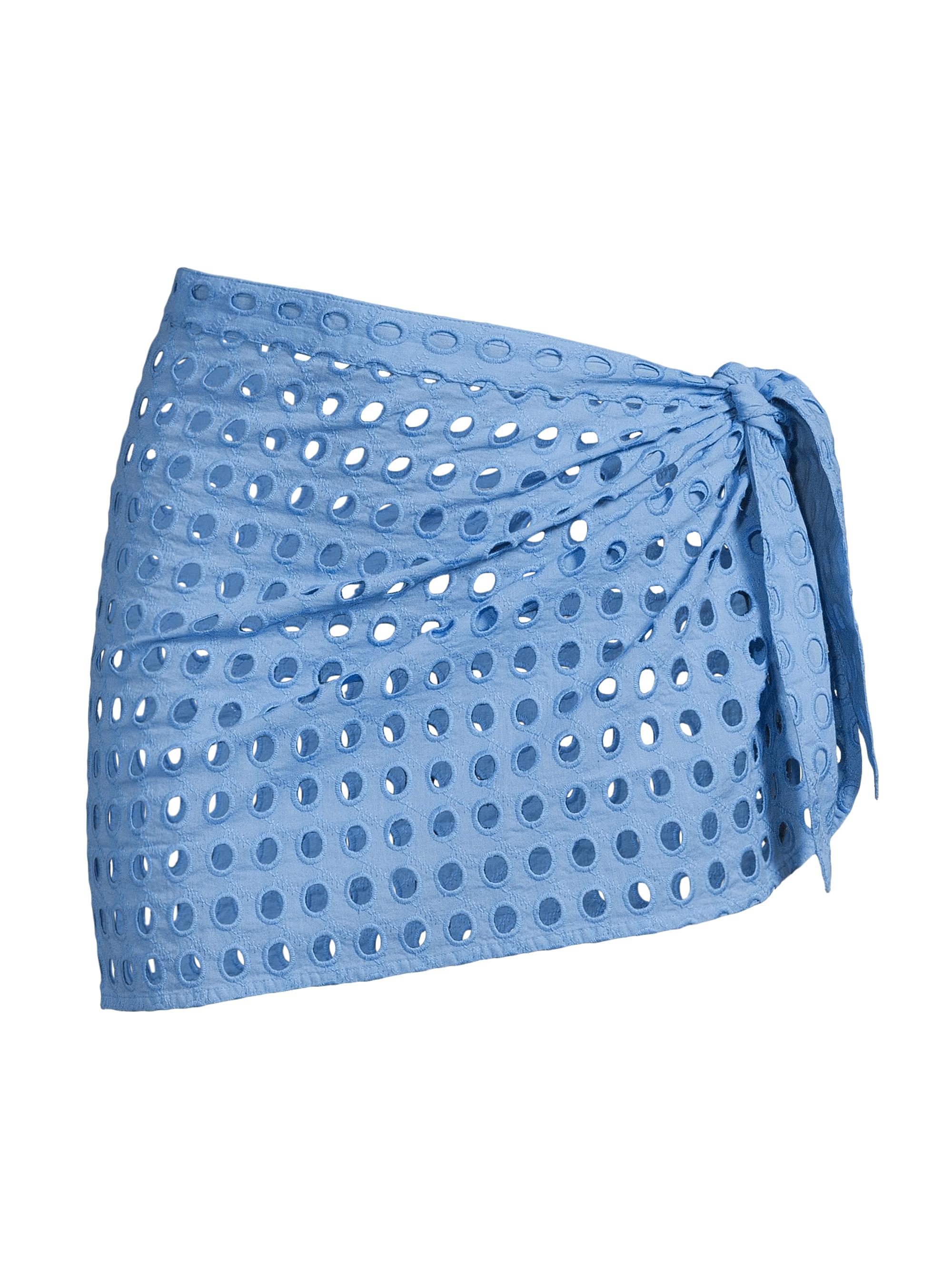 Solid & Striped Women's The Mini Wrap Eyelet Cotton Pareo Skirt - Cornflower Blue