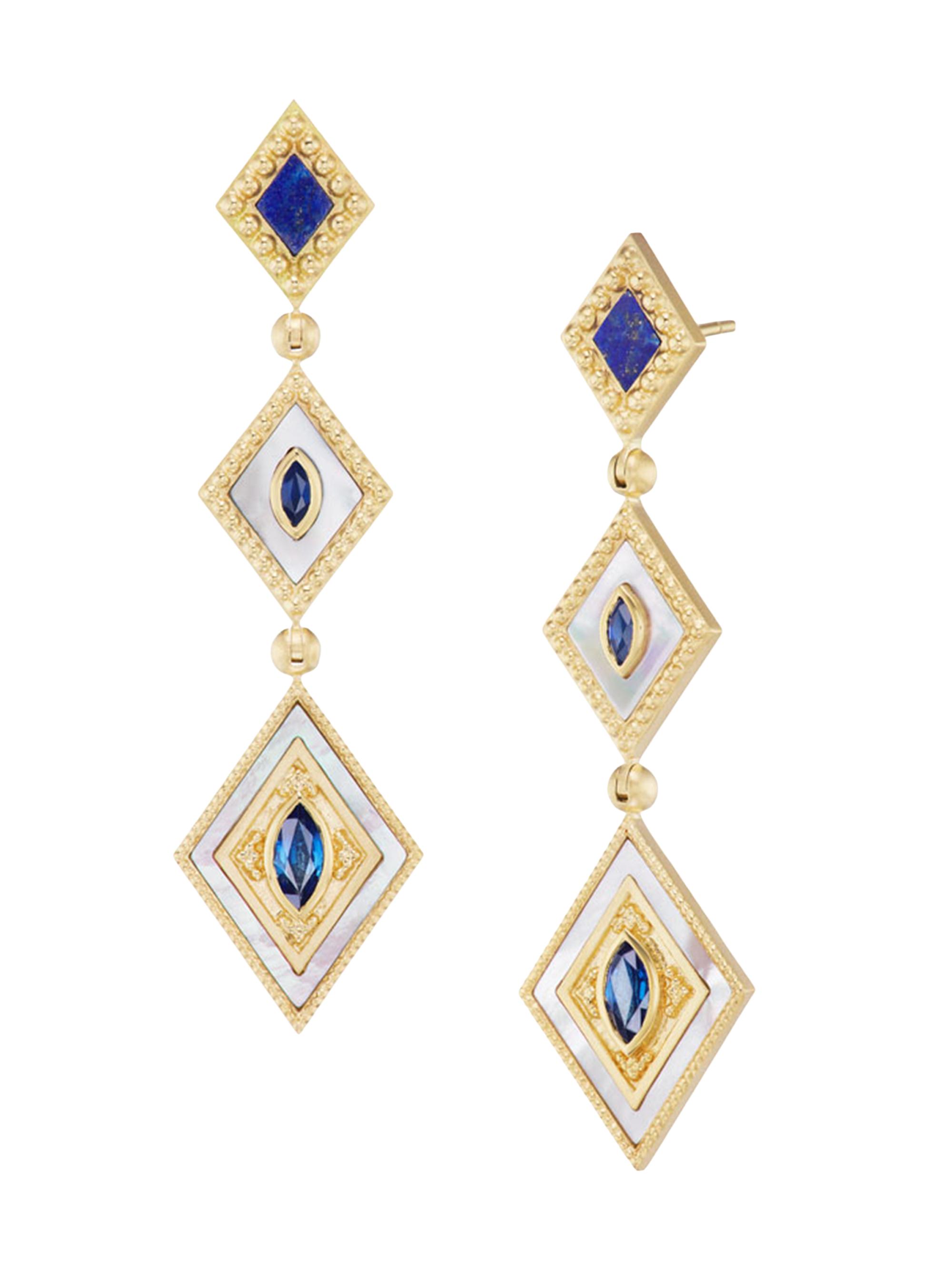 Orly Marcel Women's Ajna 18K Yellow Gold & Multi-Gemstone Triple Drop Earrings - Lapis