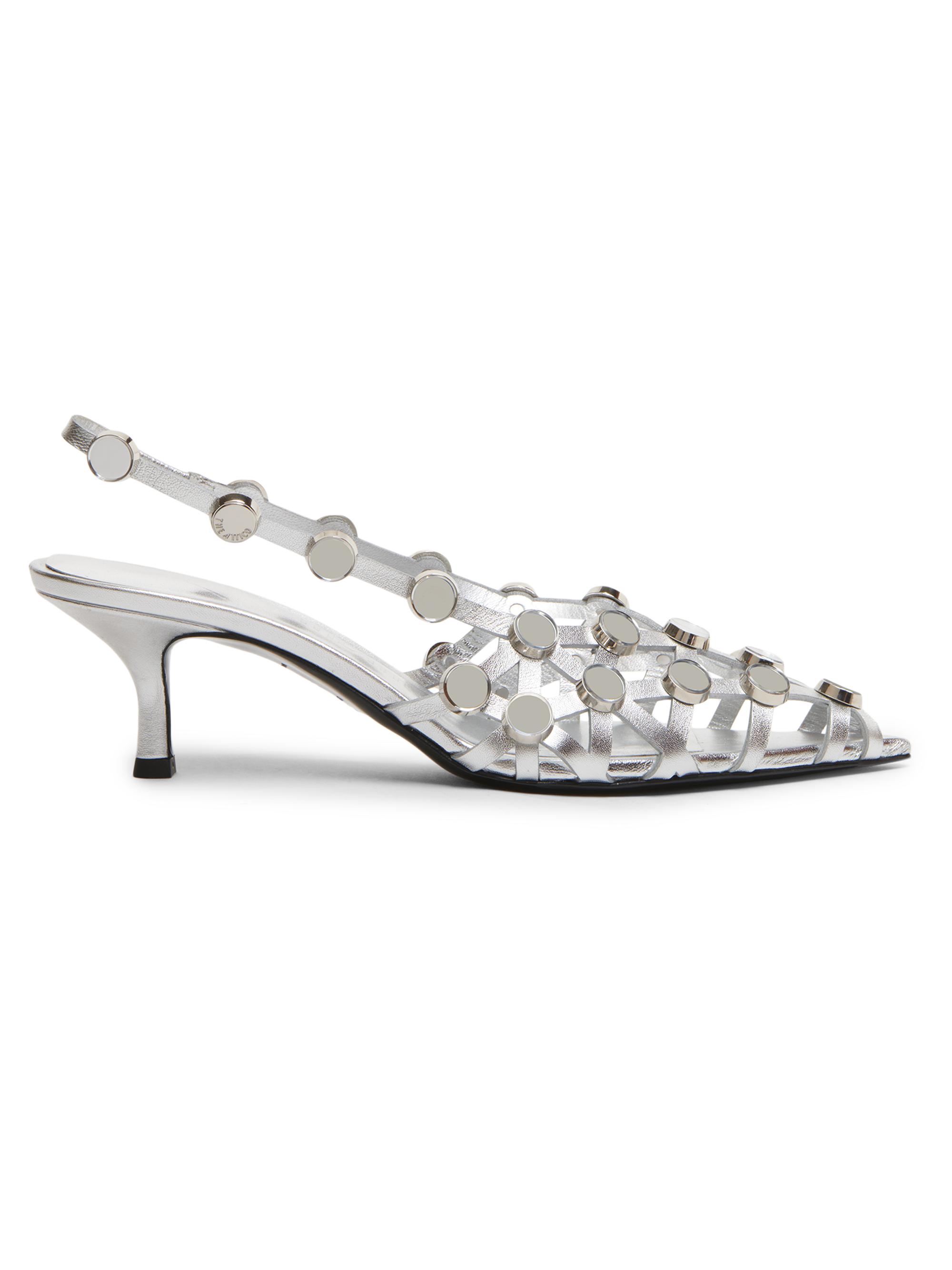 The Attico Women's Grid 50MM Leather Slingback Pumps - Silver