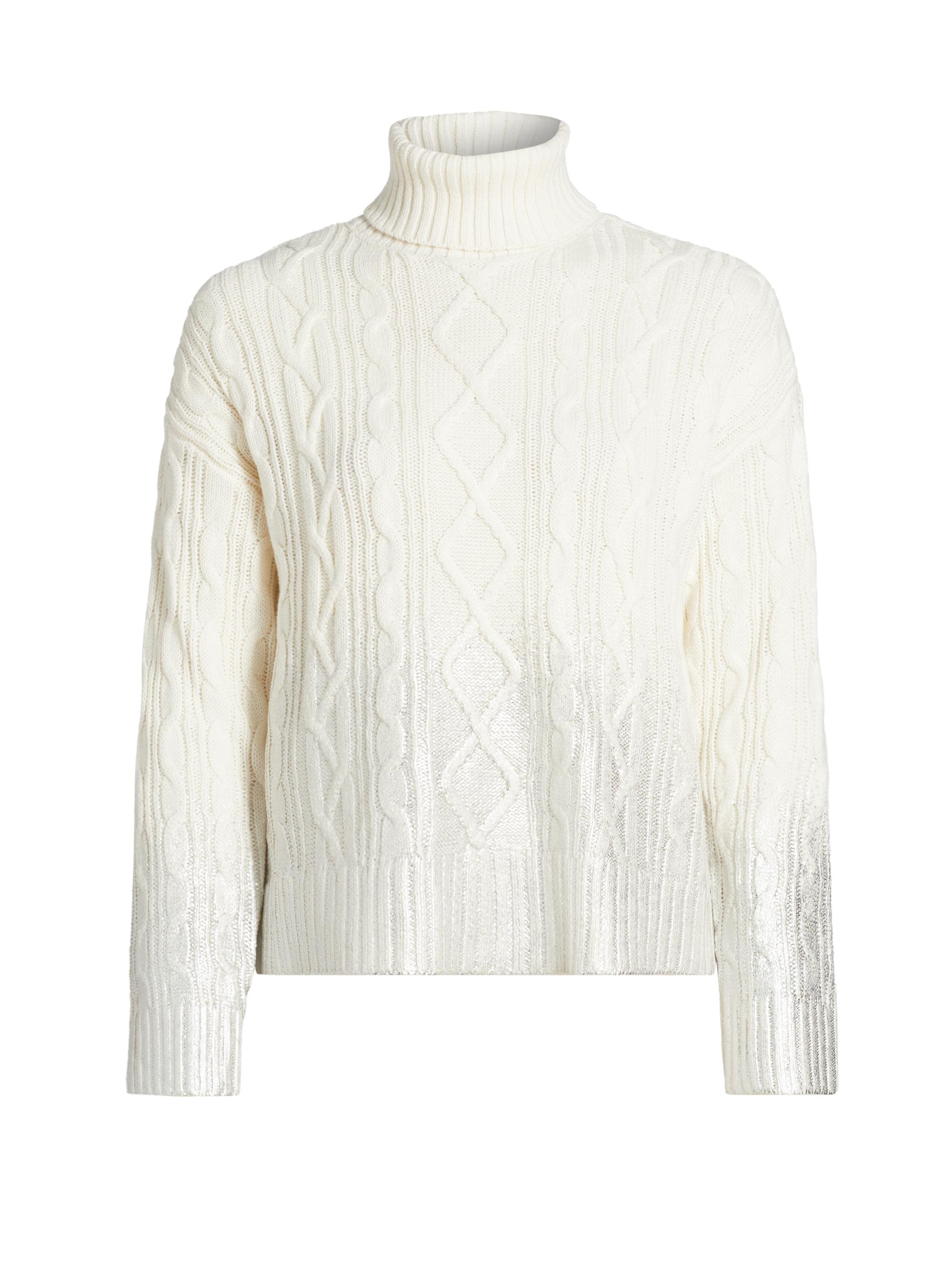 Design History Women's Metallic Knit Turtleneck Sweater - Winter White Combo