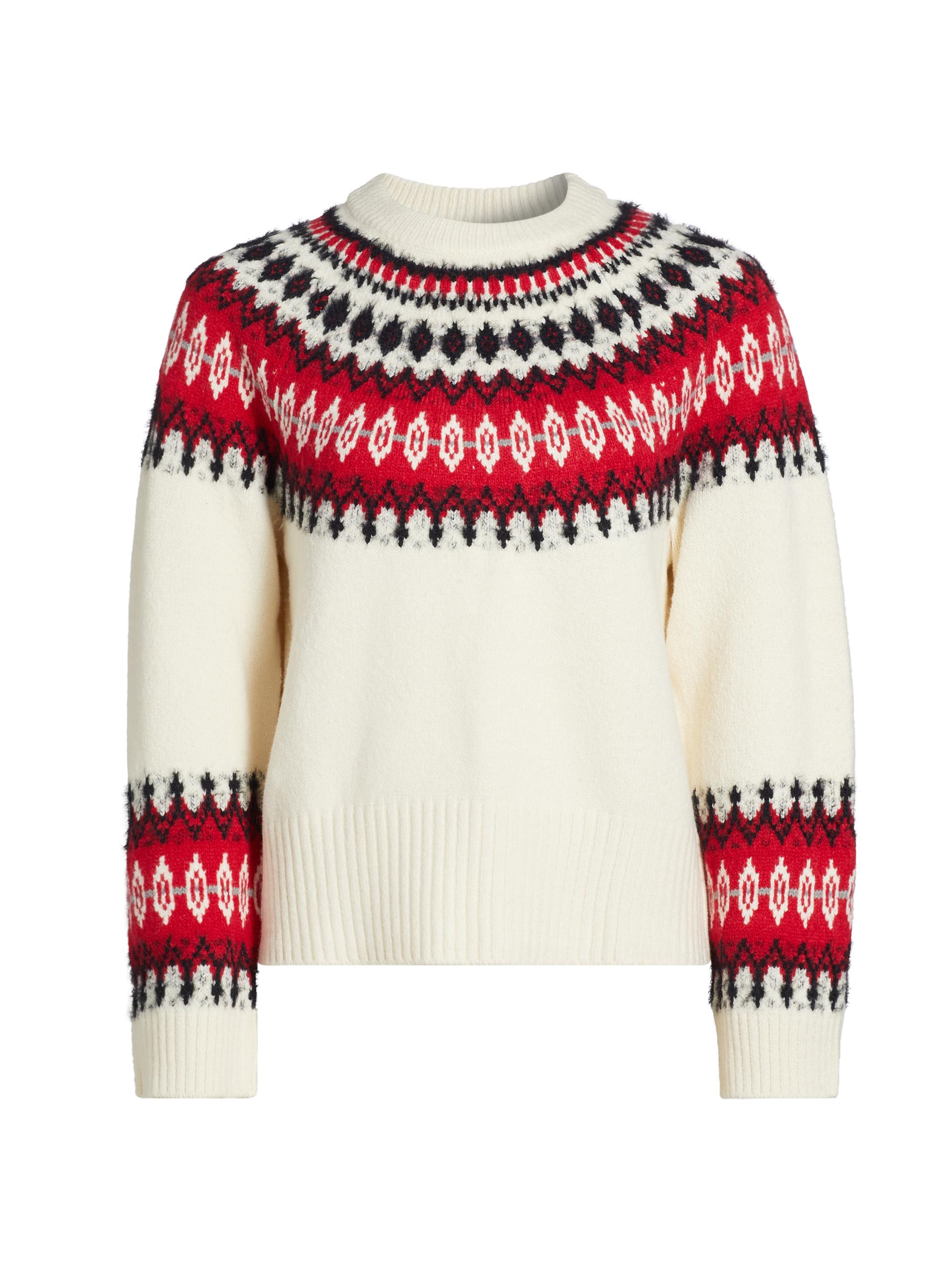 Design History Women's Fair Isle-Inspired Knit Crewneck Sweater - Toasted Almond Combo