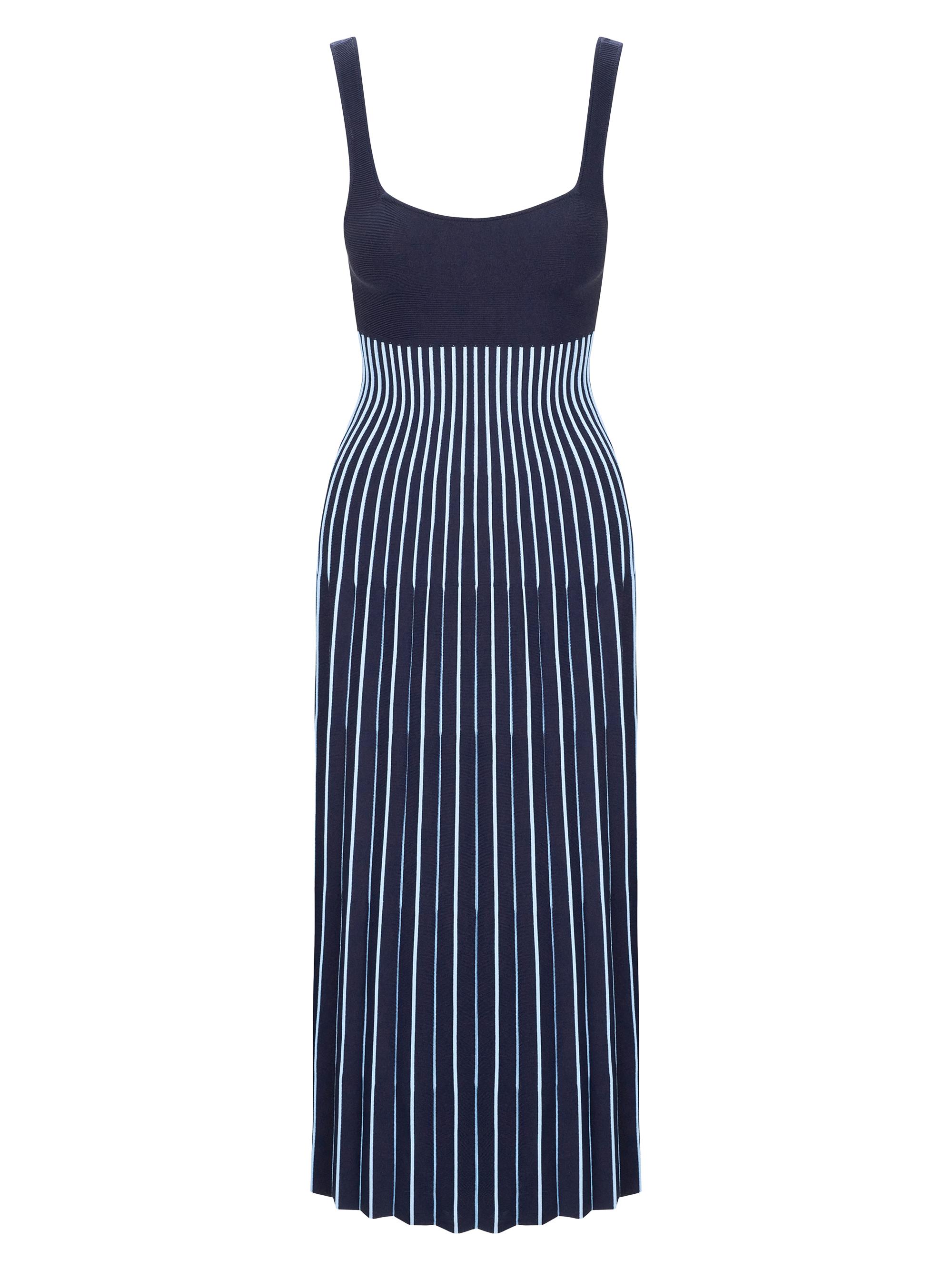 Staud Women's Ellison Pleated Midi-Dress - Navy Clear Blue