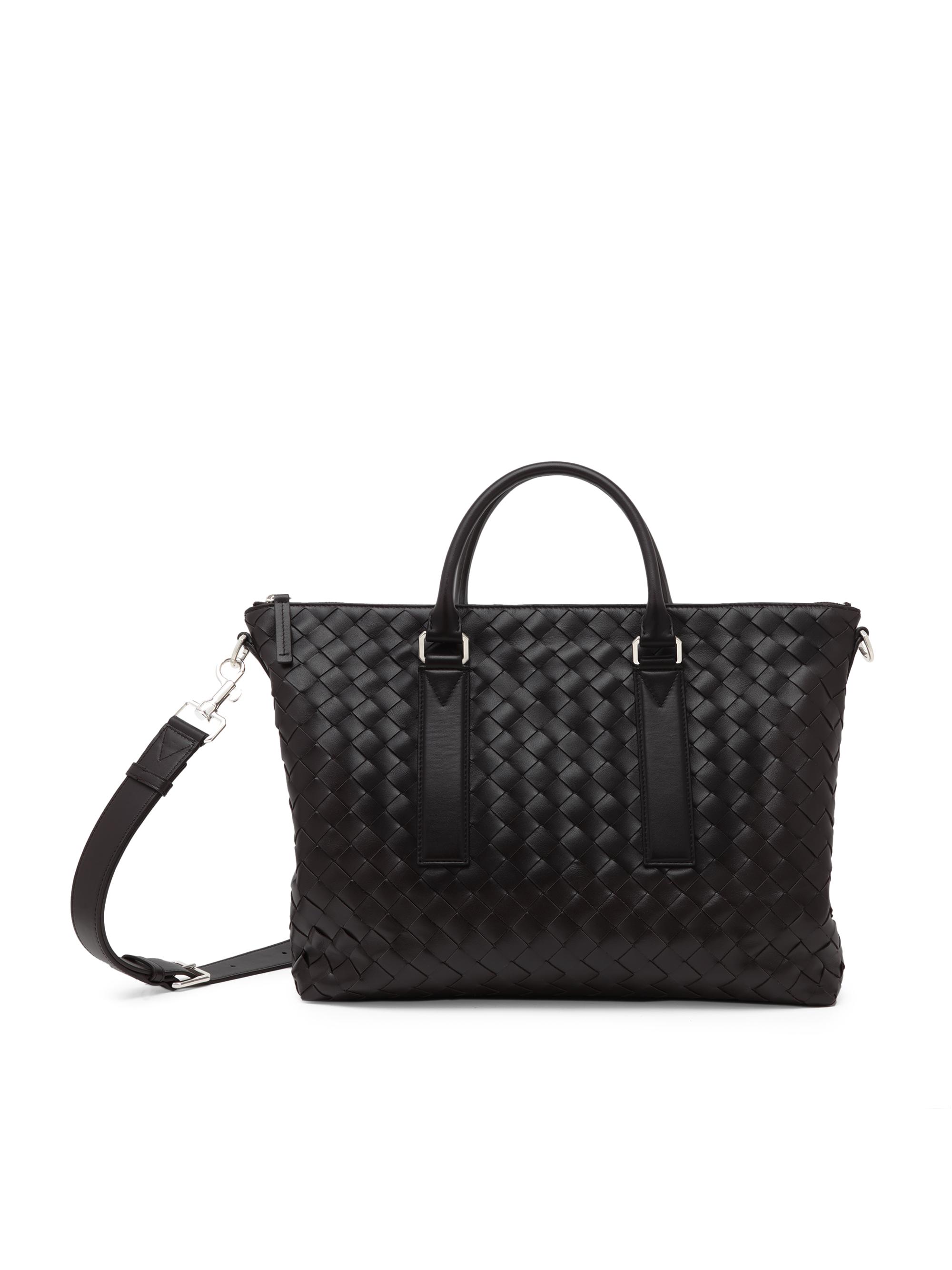 Bottega Veneta Men's Intrecciato Leather Soft Briefcase - Black Silver
