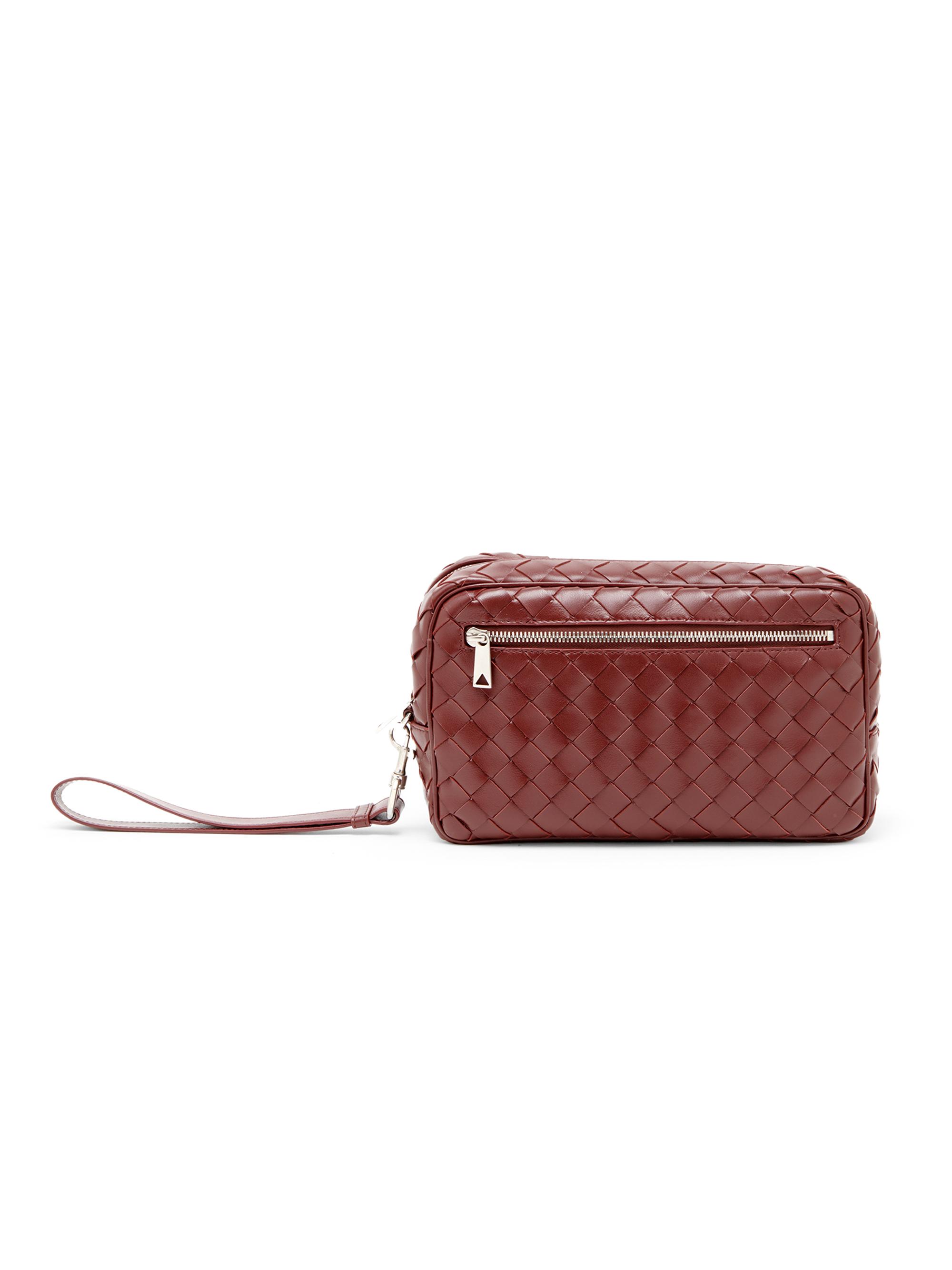 Bottega Veneta Men's Intrecciato Leather Wristlet Pouch - Madder Brown Silver