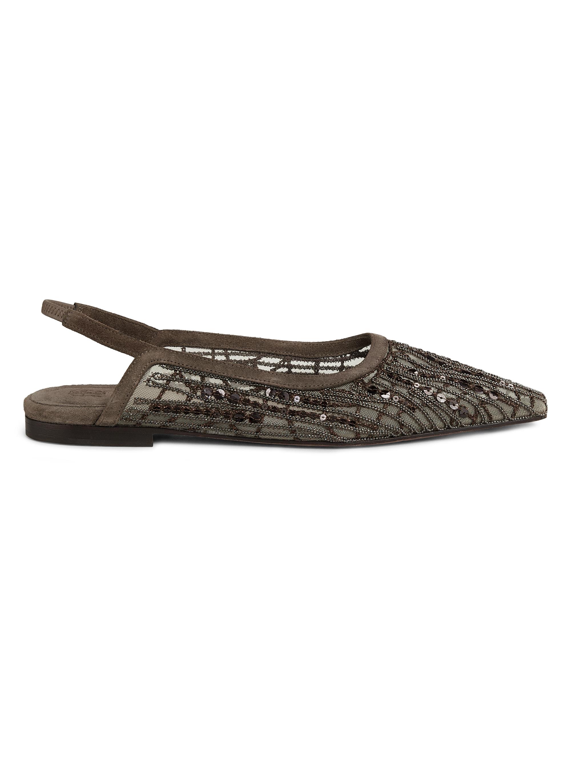 Brunello Cucinelli Women's Monili & Sequin- Embellished Slingback Ballet Flats - Brown