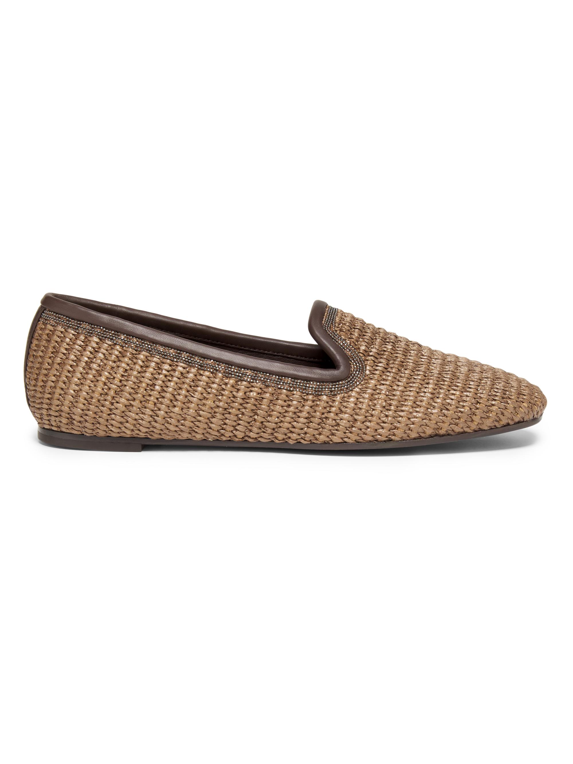 Brunello Cucinelli Women's Techno Raffia & Leather Slippers - Dark Beige