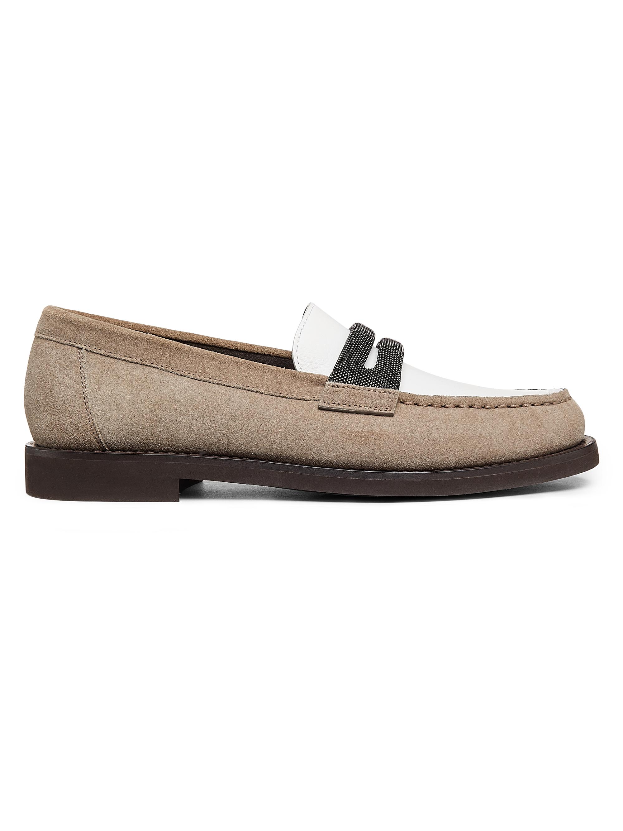 Brunello Cucinelli Women's Monili Suede & Leather Penny Loafers - Dark Beige
