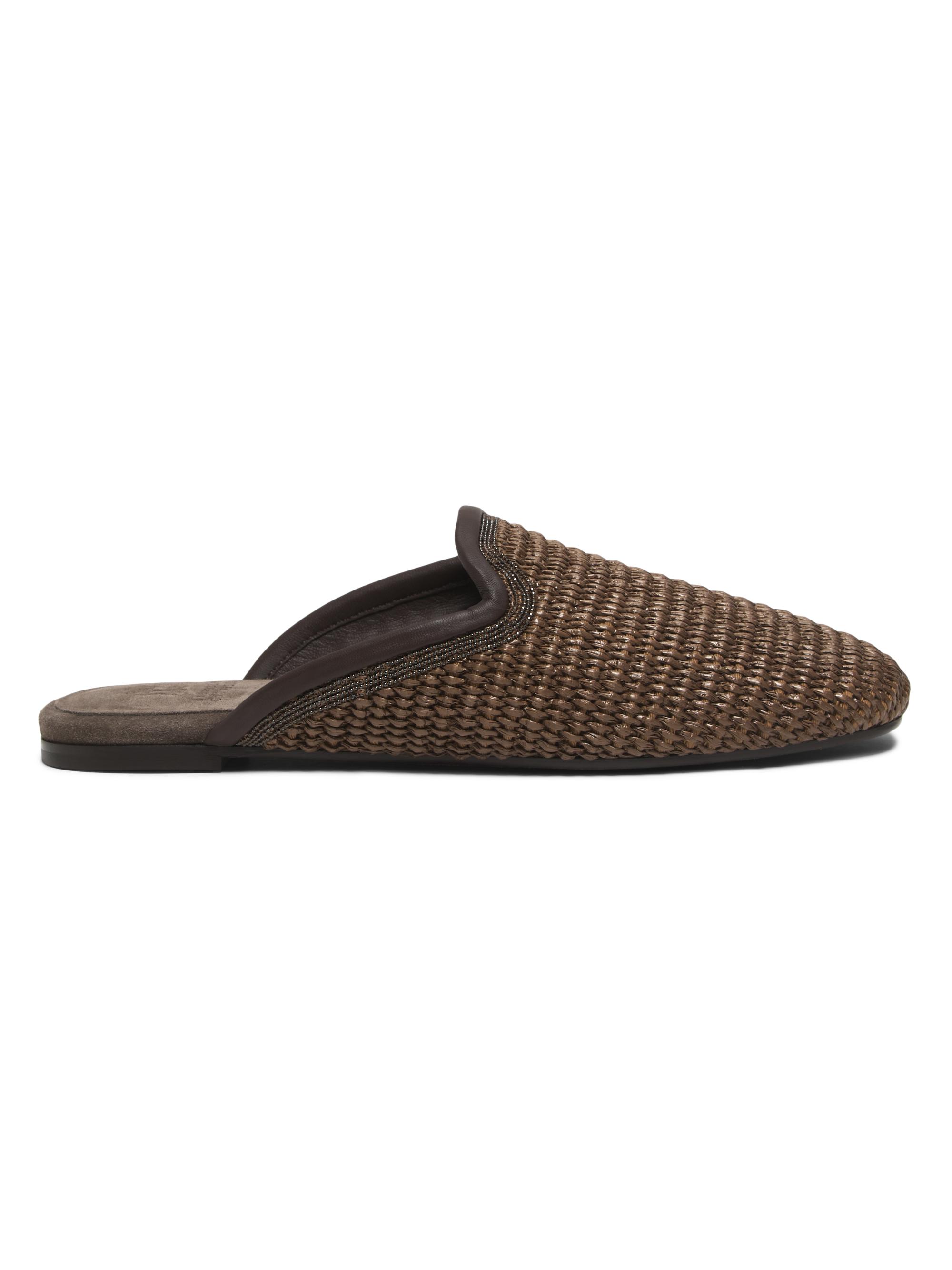 Brunello Cucinelli Women's Woven Monili-Trim Slippers - Dark Beige