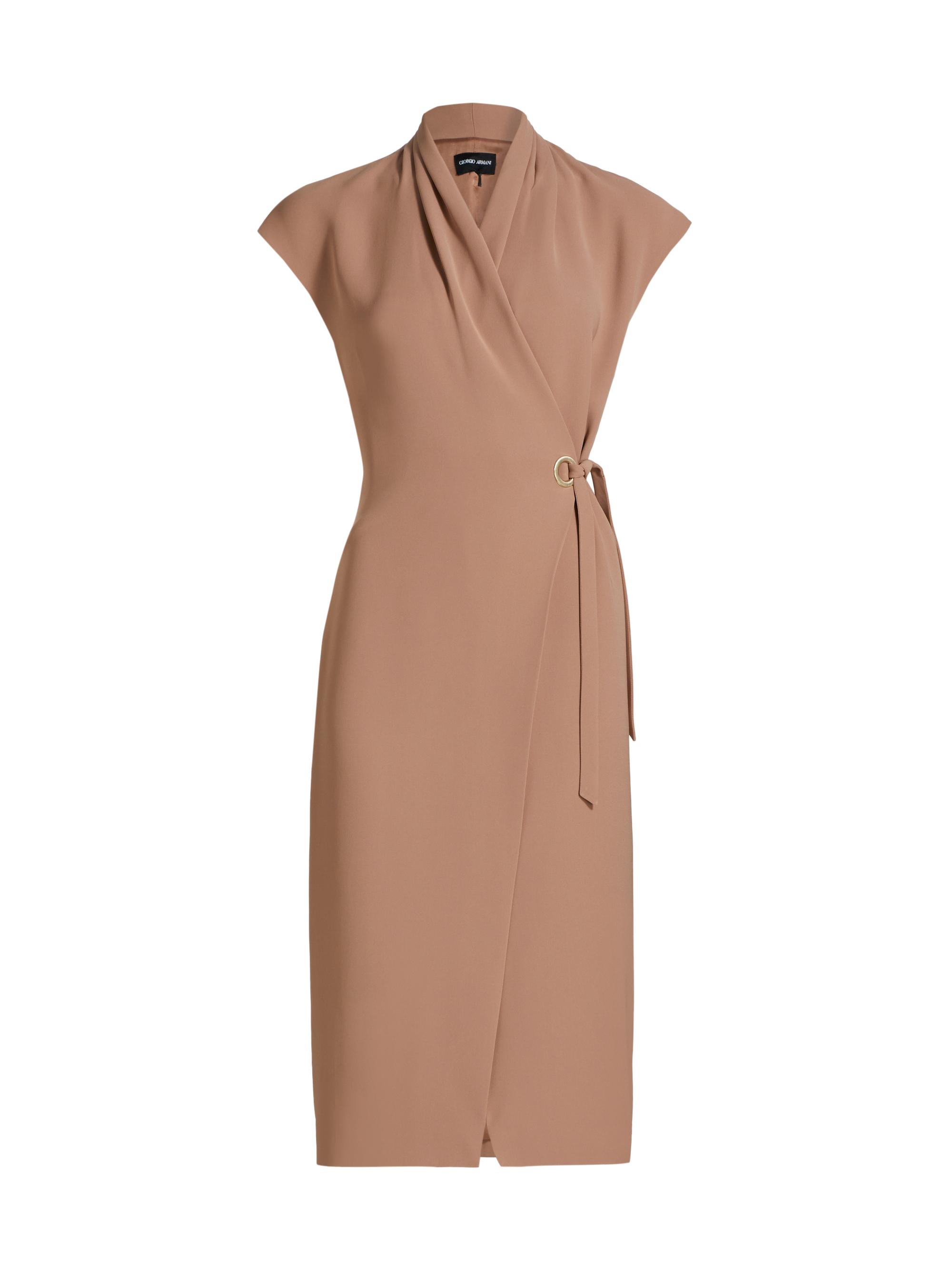 Giorgio Armani Women's Silk High Neck Wrap Dress - Tawny Brown