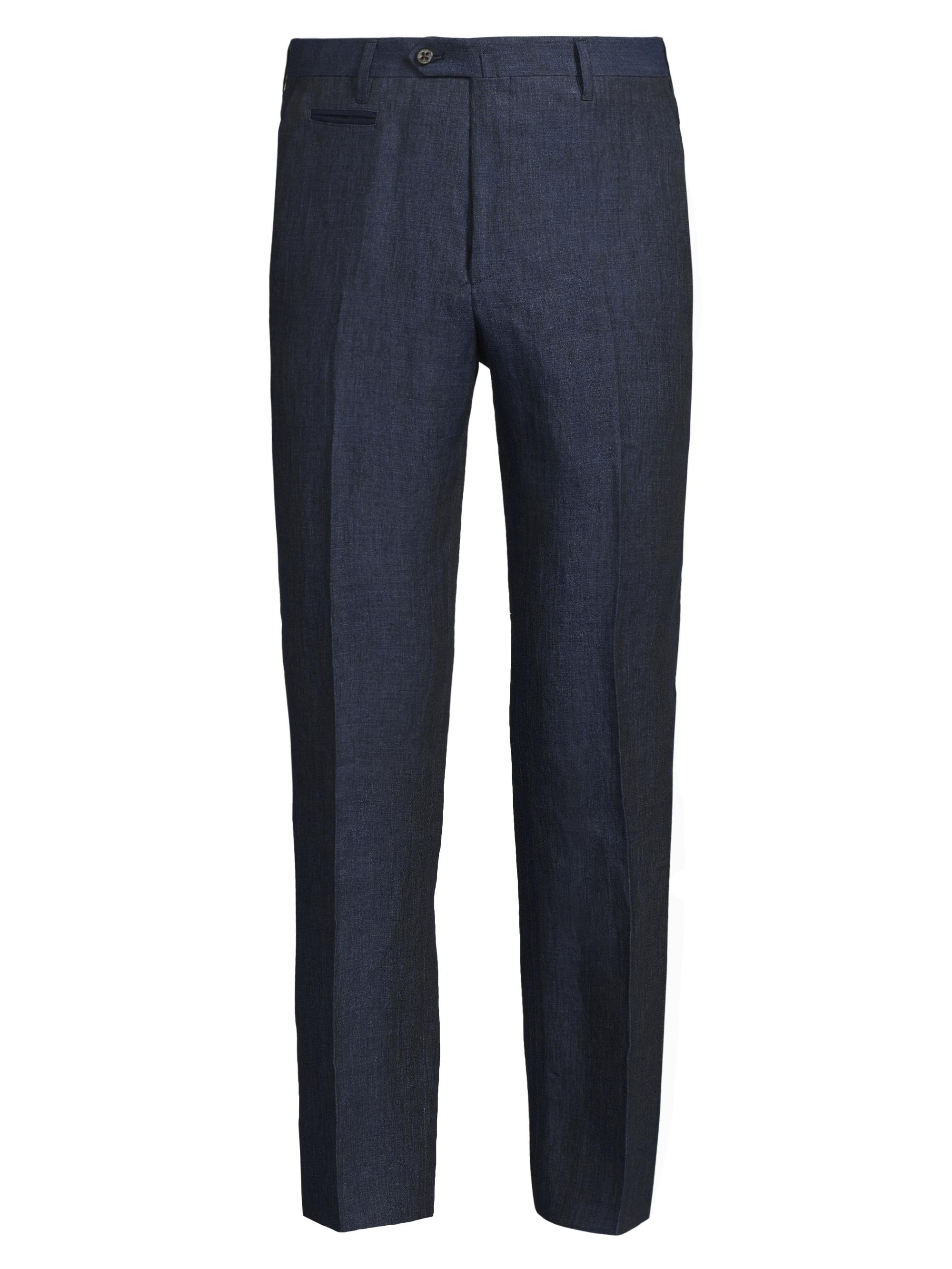Corneliani Men's Straight-Leg Linen Trousers - Mid Navy