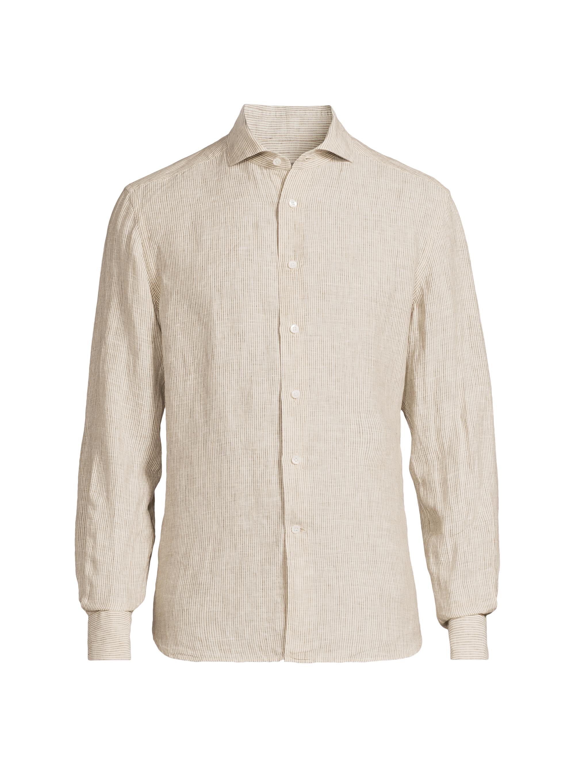 Corneliani Men's Striped Linen Button-Front Shirt - Almond White