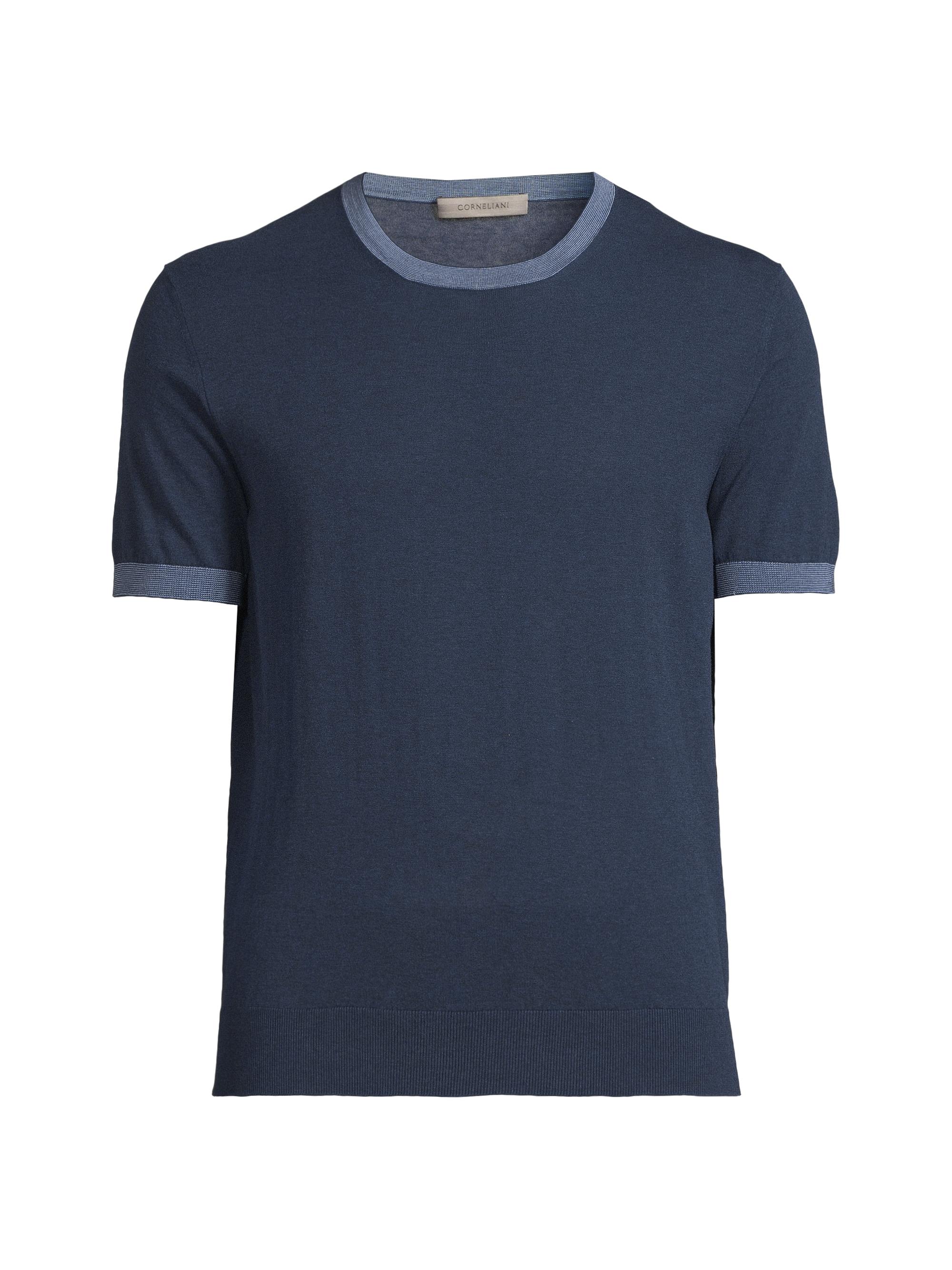 Corneliani Men's Cotton-Silk Crewneck T-Shirt - Blue