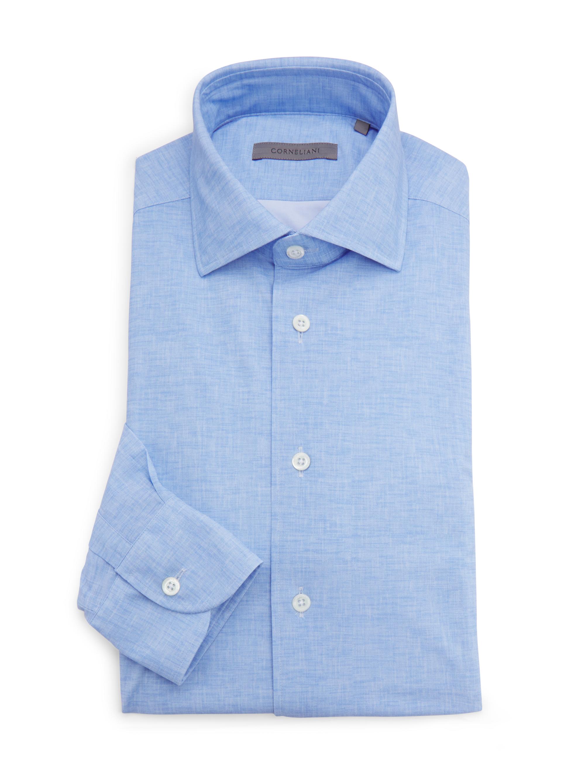 Corneliani Men's Stretch-Chambray Button-Front Shirt - Light Blue
