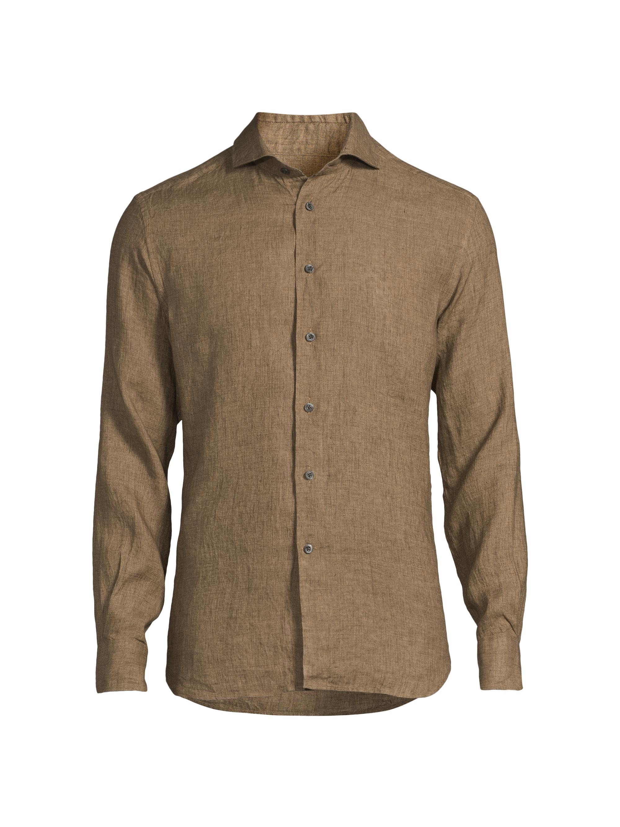 Corneliani Men's Linen Button-Front Shirt - Almond