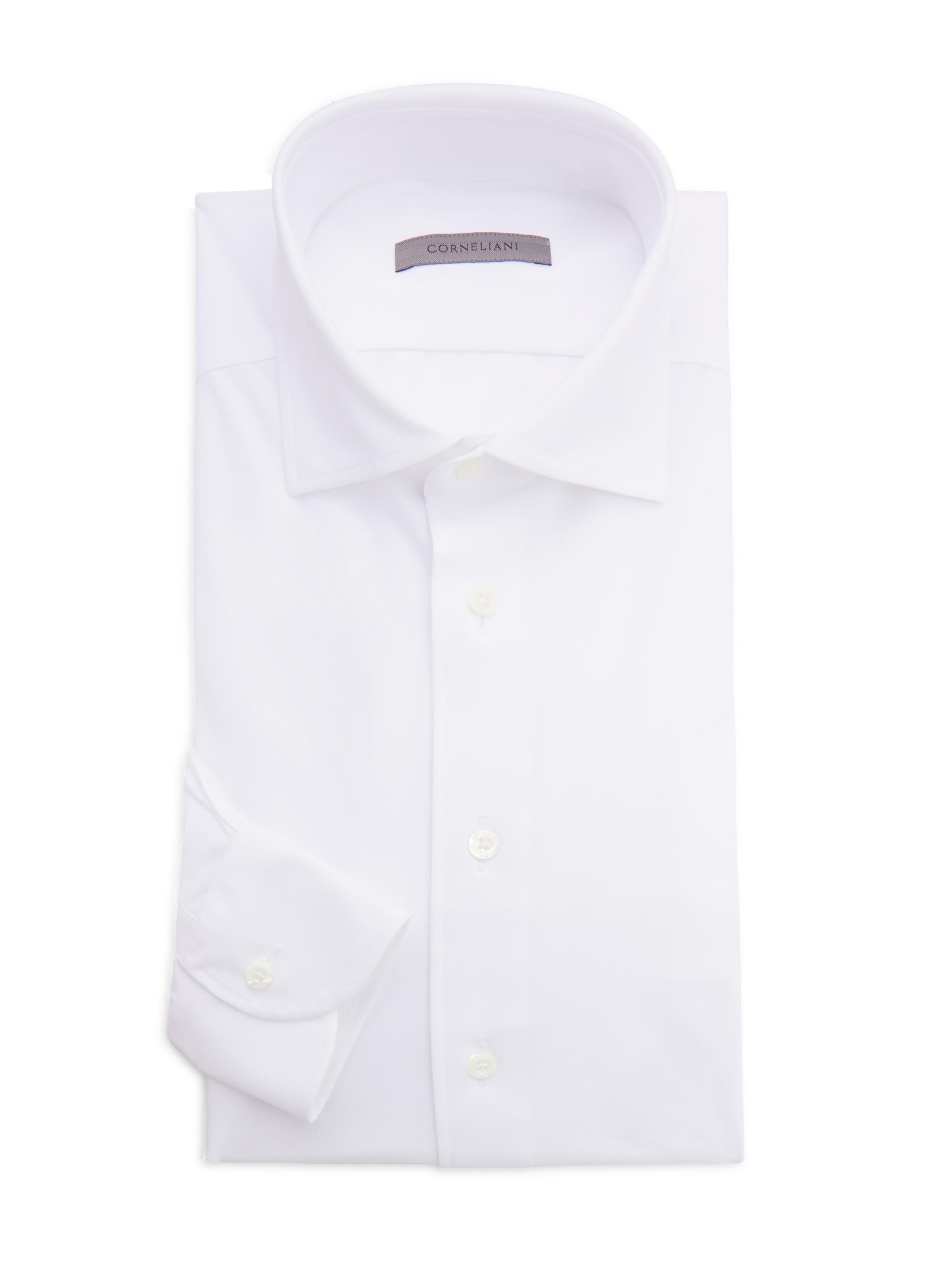 Corneliani Men's Stretch-Fabric Button-Front Shirt - White