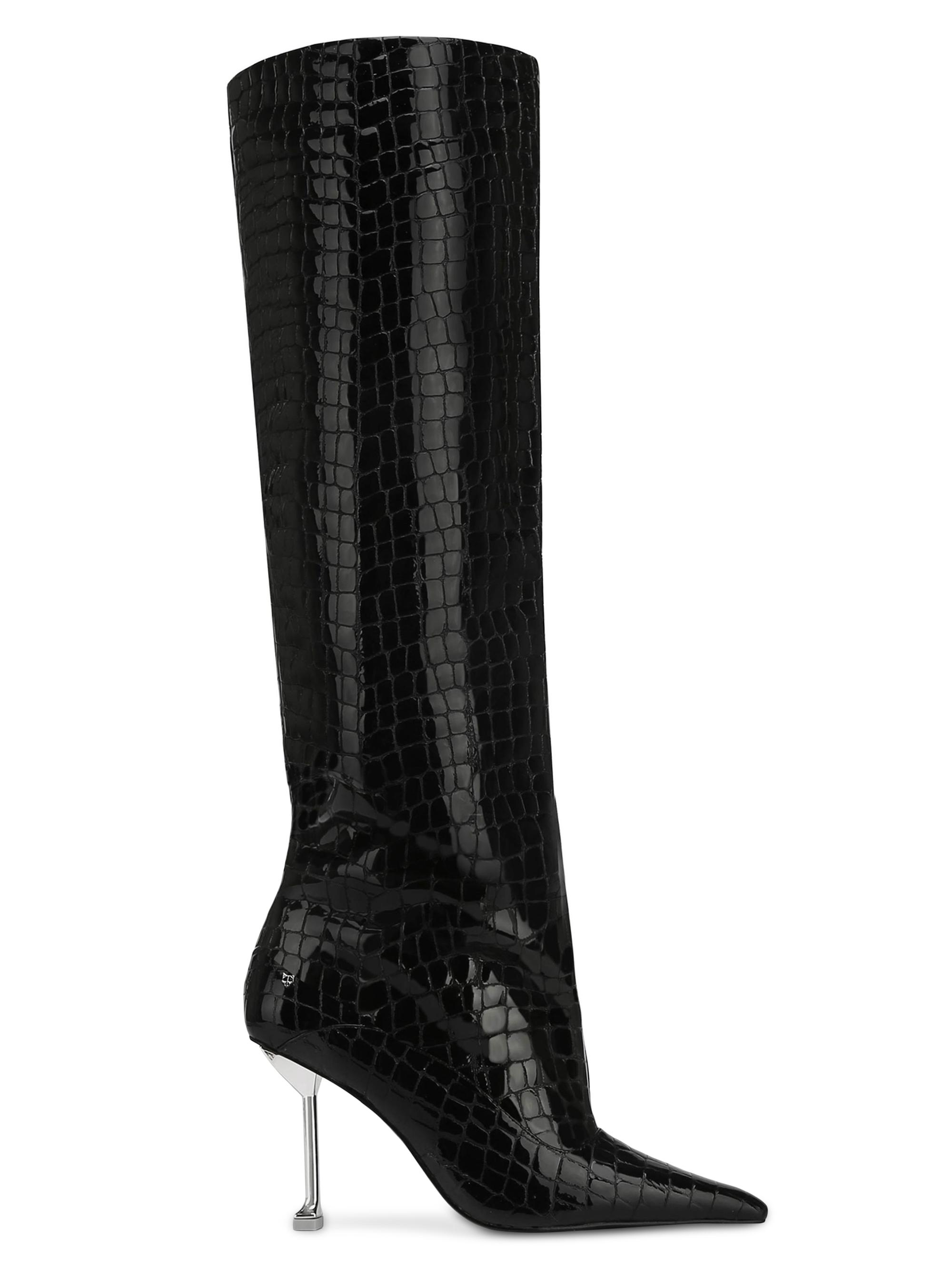 Naked Wolfe Women's Texas Faeda Croc Patent Leather Boots - Black