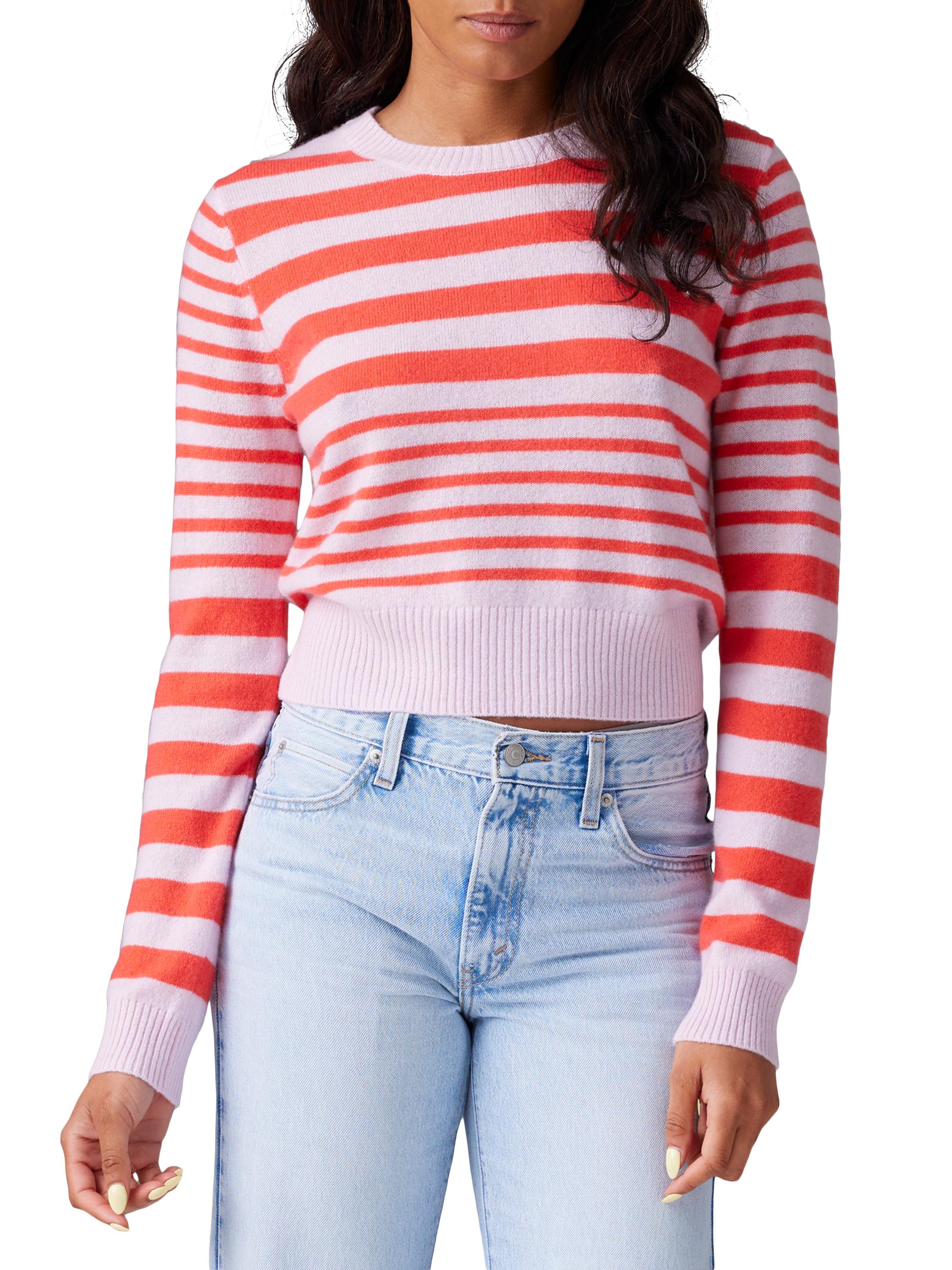 COLORUSH Women's Womad Stripe Little Crew Sweater - Clementine Pop