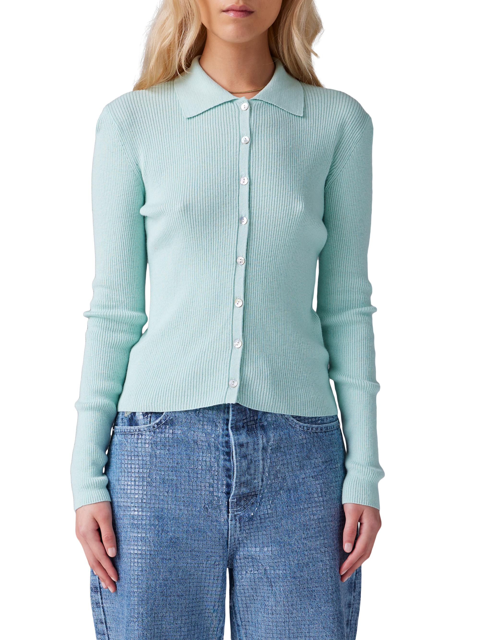 COLORUSH Women's Kenny Rib-Knit Polo Top - Mermaid