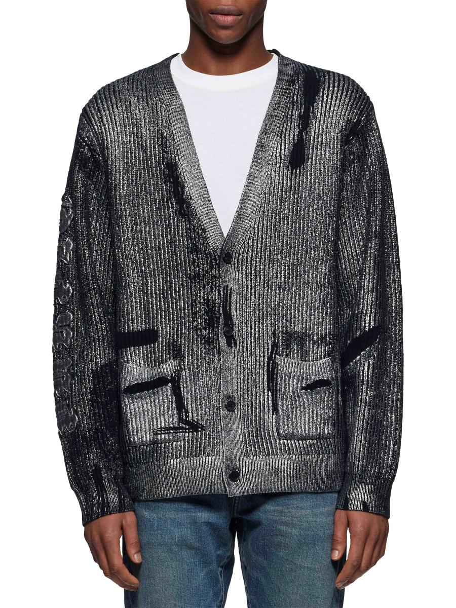 Purple Brand Metallic Foil Cardigan | Saks Fifth Avenue