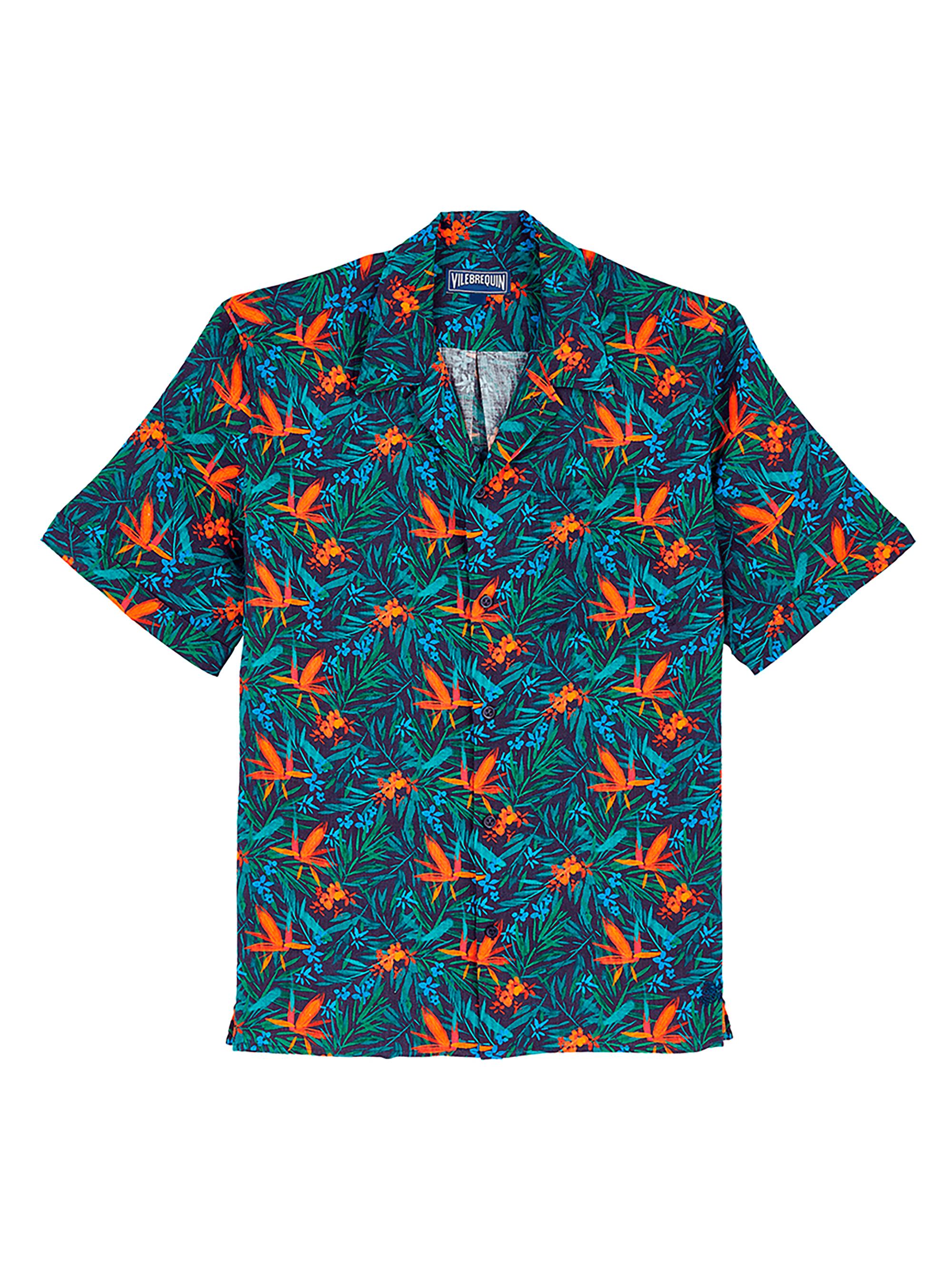 Vilebrequin Men's Tropical Flowers Linen Camp Shirt - Blue Marine