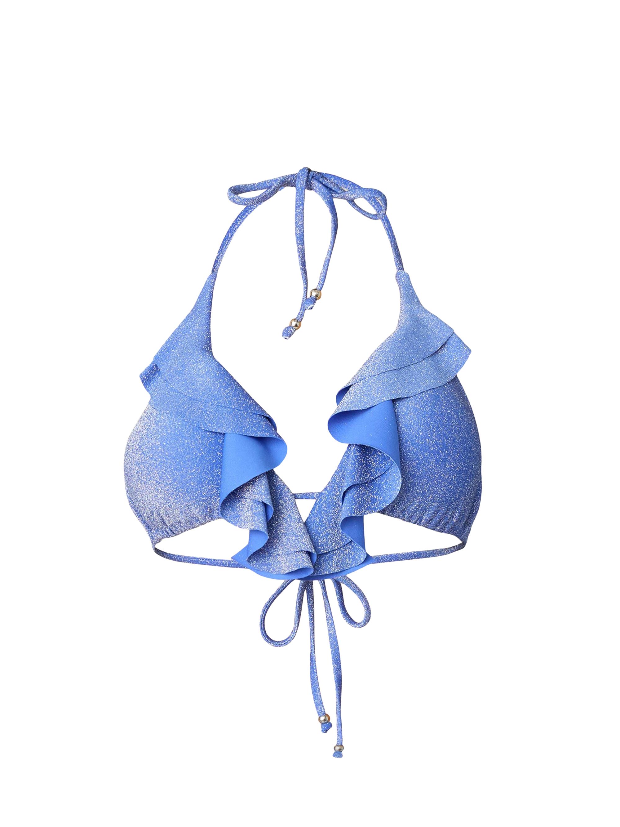 Shoshanna Women's Ruffle-Trimmed Lurex Halter Bikini Top - Blueberry