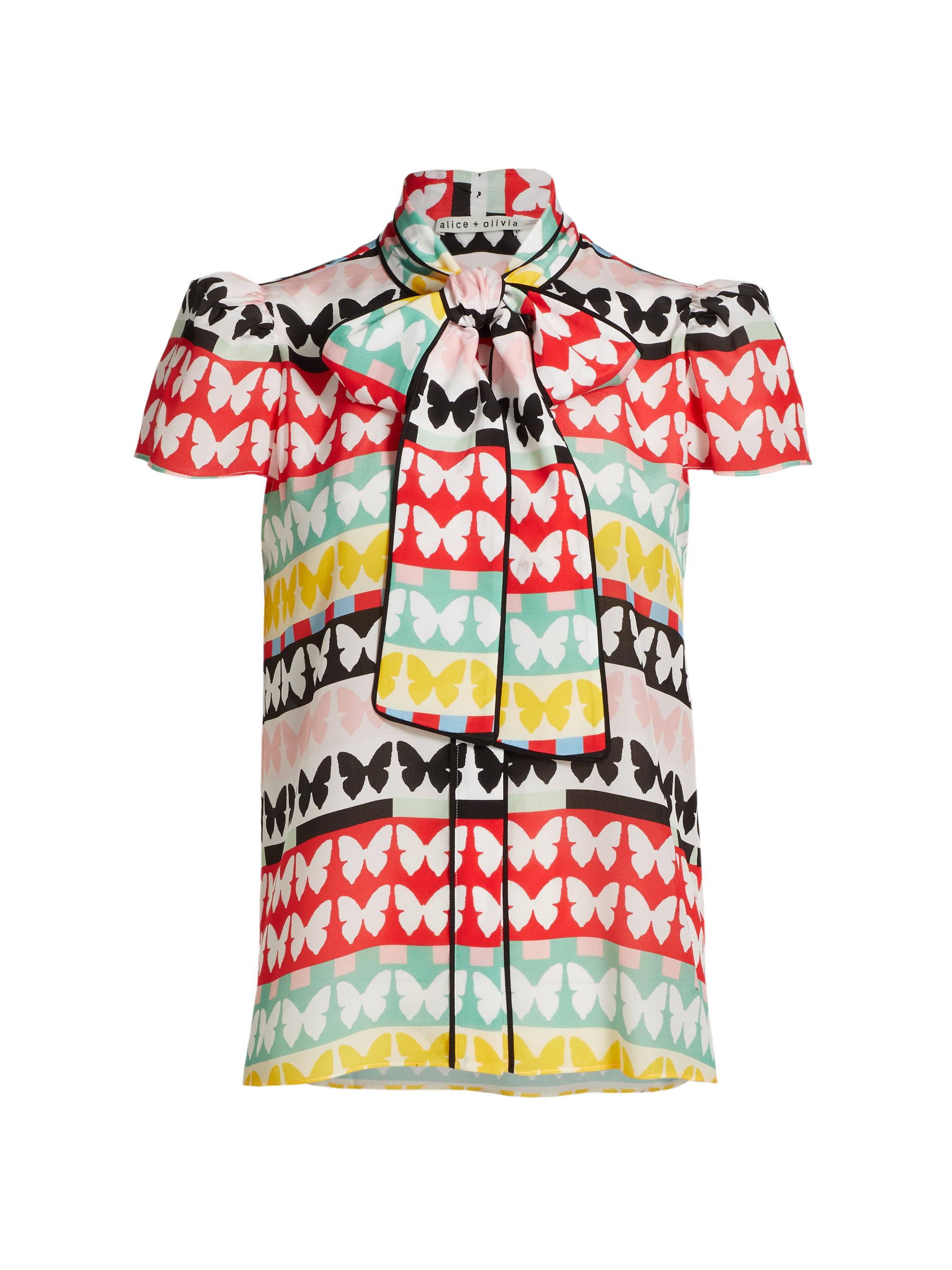 【ラヴィ】DeepForestGreen&FCAlice柄 Alice + Olivia Jeannie Butterfly Tie-Neck Top | Saks Fifth