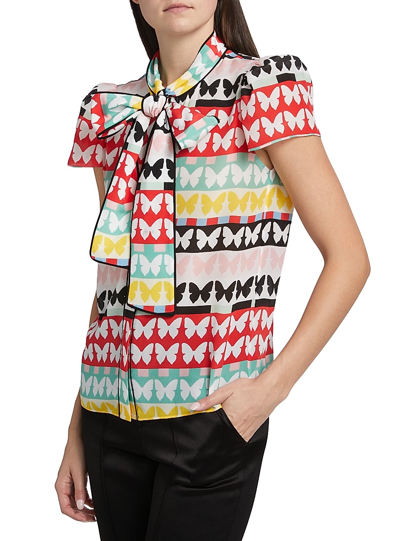 Shop Alice + Olivia Jeannie Butterfly Tie-Neck Top | Saks Shop Alice + Olivia Jeannie Butterfly Tie-Neck Top | Saks