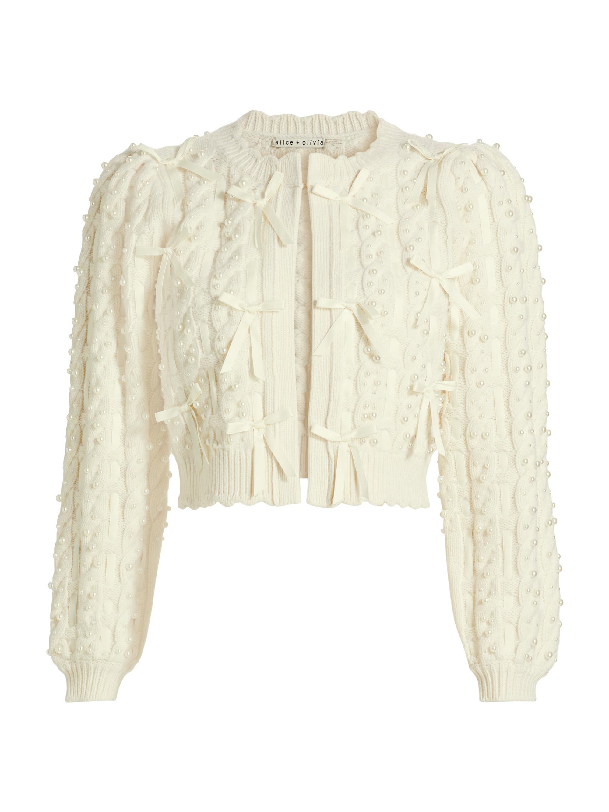 Alice + Olivia Women's Kitty Embellished Cable-Knit Cardigan - Soft White