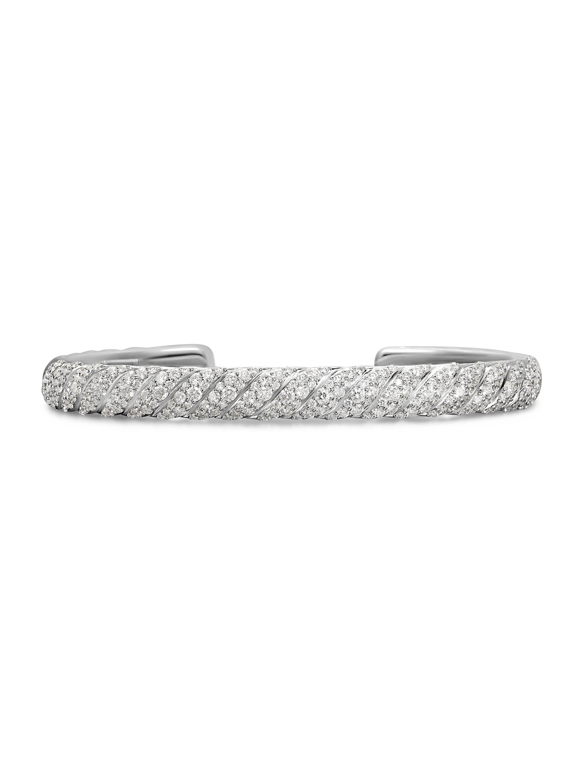 David Yurman Men's Sculpted Cable Cuff Bracelet in 18K White Gold - Diamond