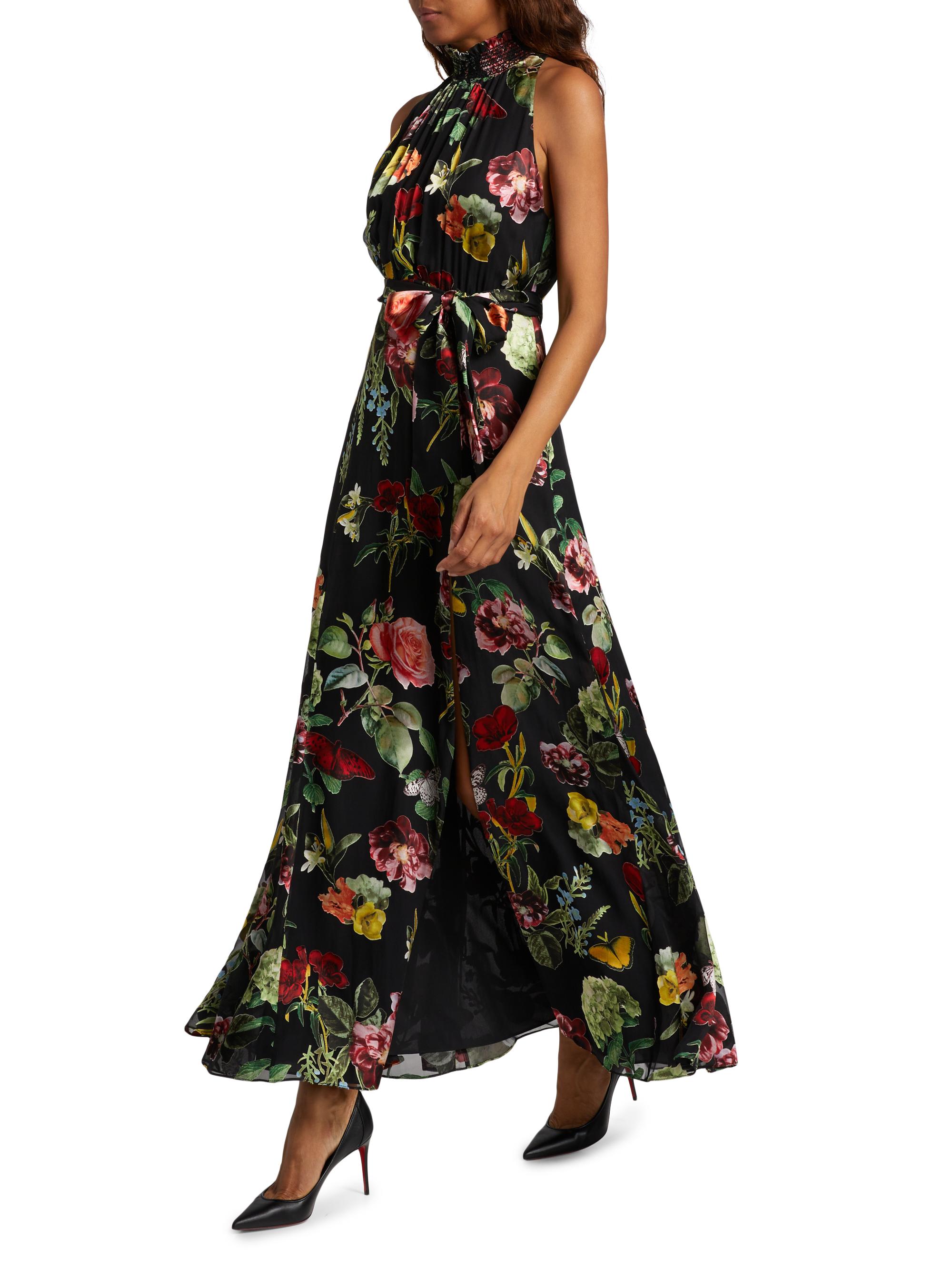 定価75000円 新品タグ付き Alice+Olivia 花柄ワンピース 黒色 Alice + Olivia Dita Floral Halter Gown | Saks Fifth Avenue