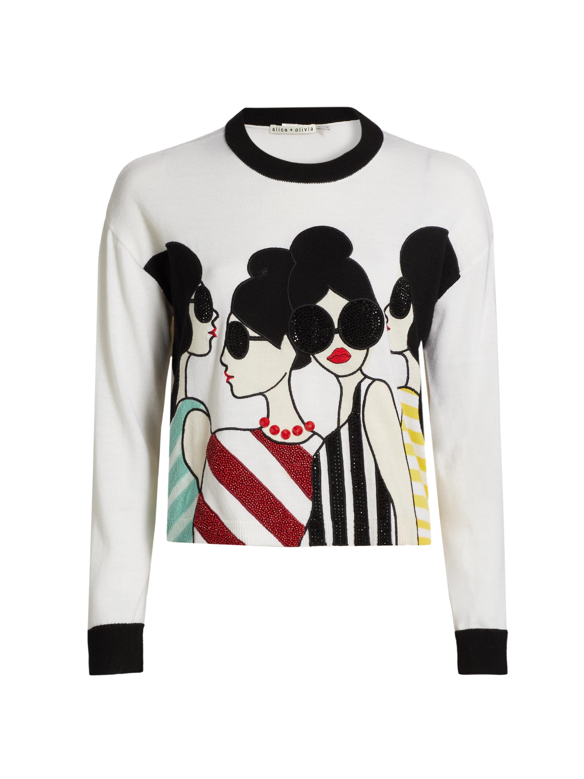 Alice + Olivia Women's Gleeson Stace Face Sweater - Soft White Multi
