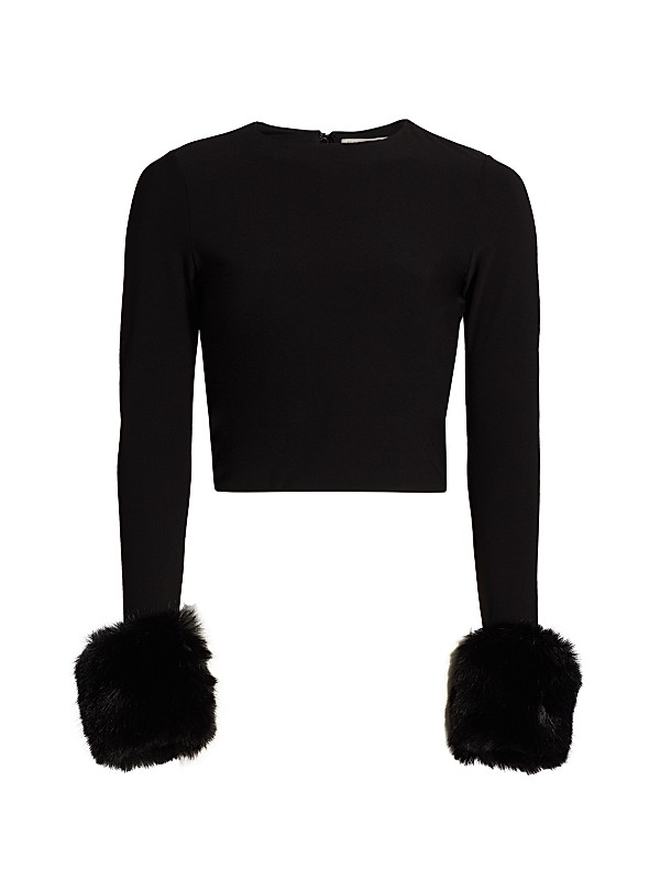 Shop Alice + Olivia Delaina Cropped Faux Fur-Cuff Top | Saks Shop Alice + Olivia Delaina Cropped Faux Fur-Cuff Top | Saks