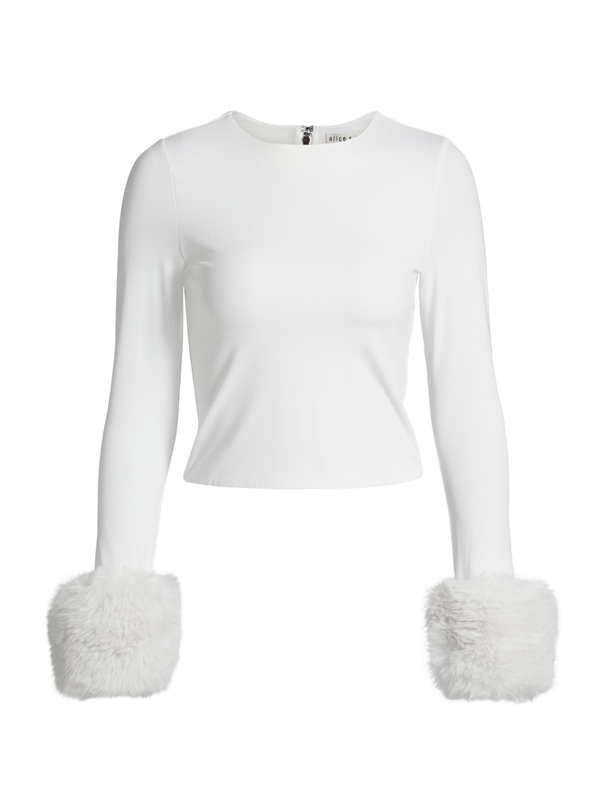 Alice + Olivia Delaina Cropped Faux Fur-Cuff Top | Saks Fifth Avenue