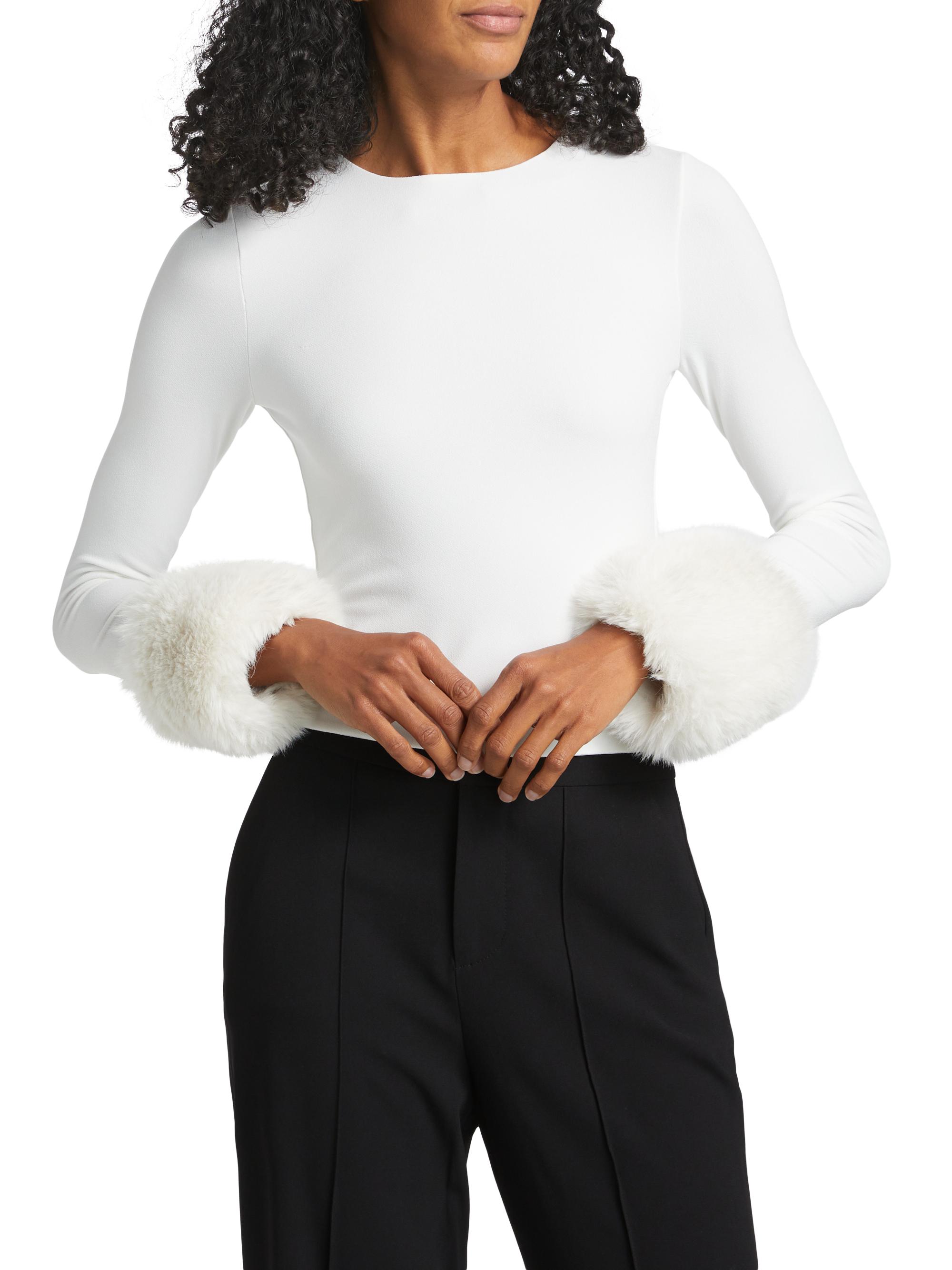 Alice + Olivia Delaina Cropped Faux Fur-Cuff Top | Saks Fifth Avenue