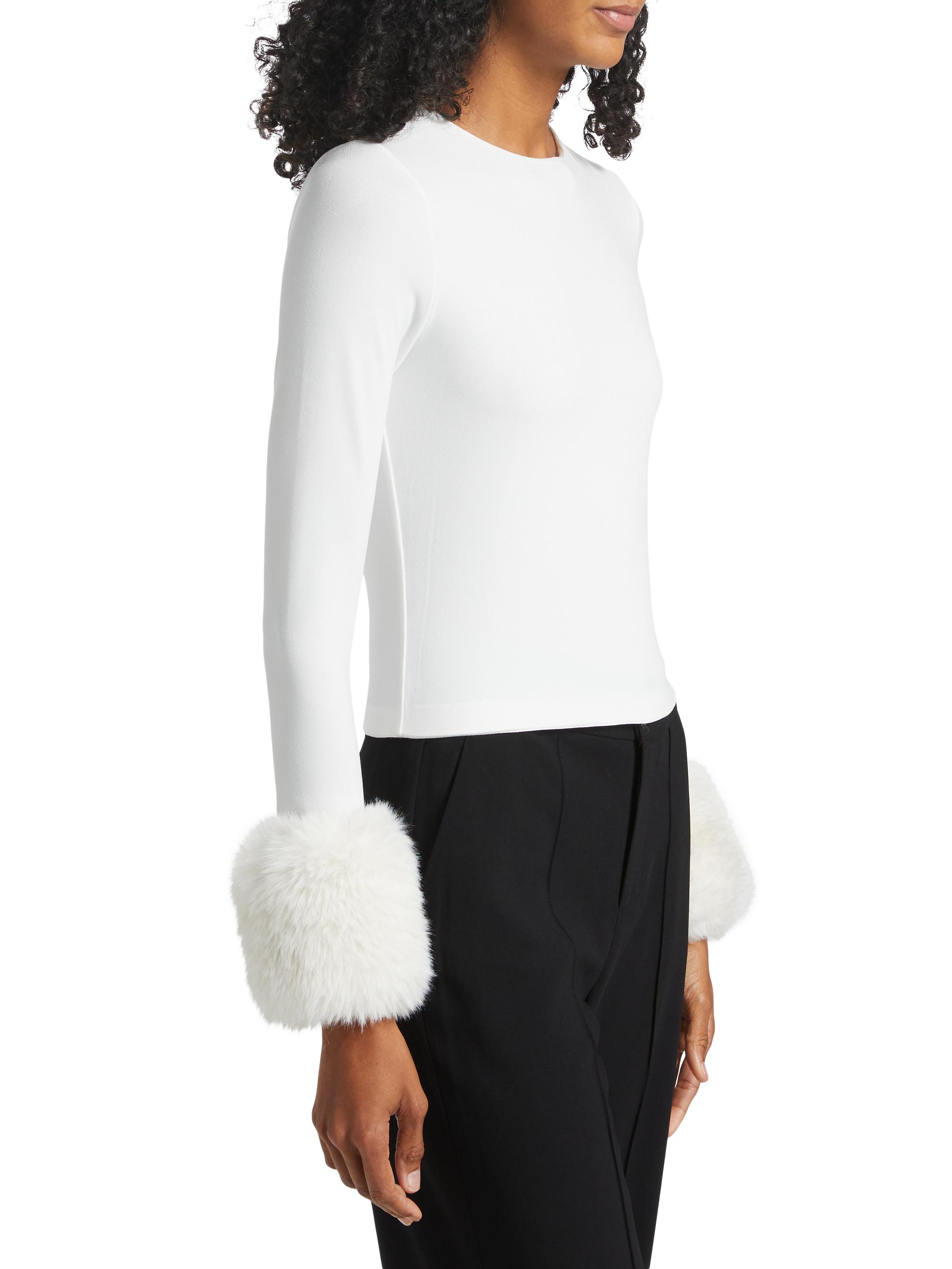 Alice + Olivia Delaina Cropped Faux Fur-Cuff Top | Saks Fifth Avenue