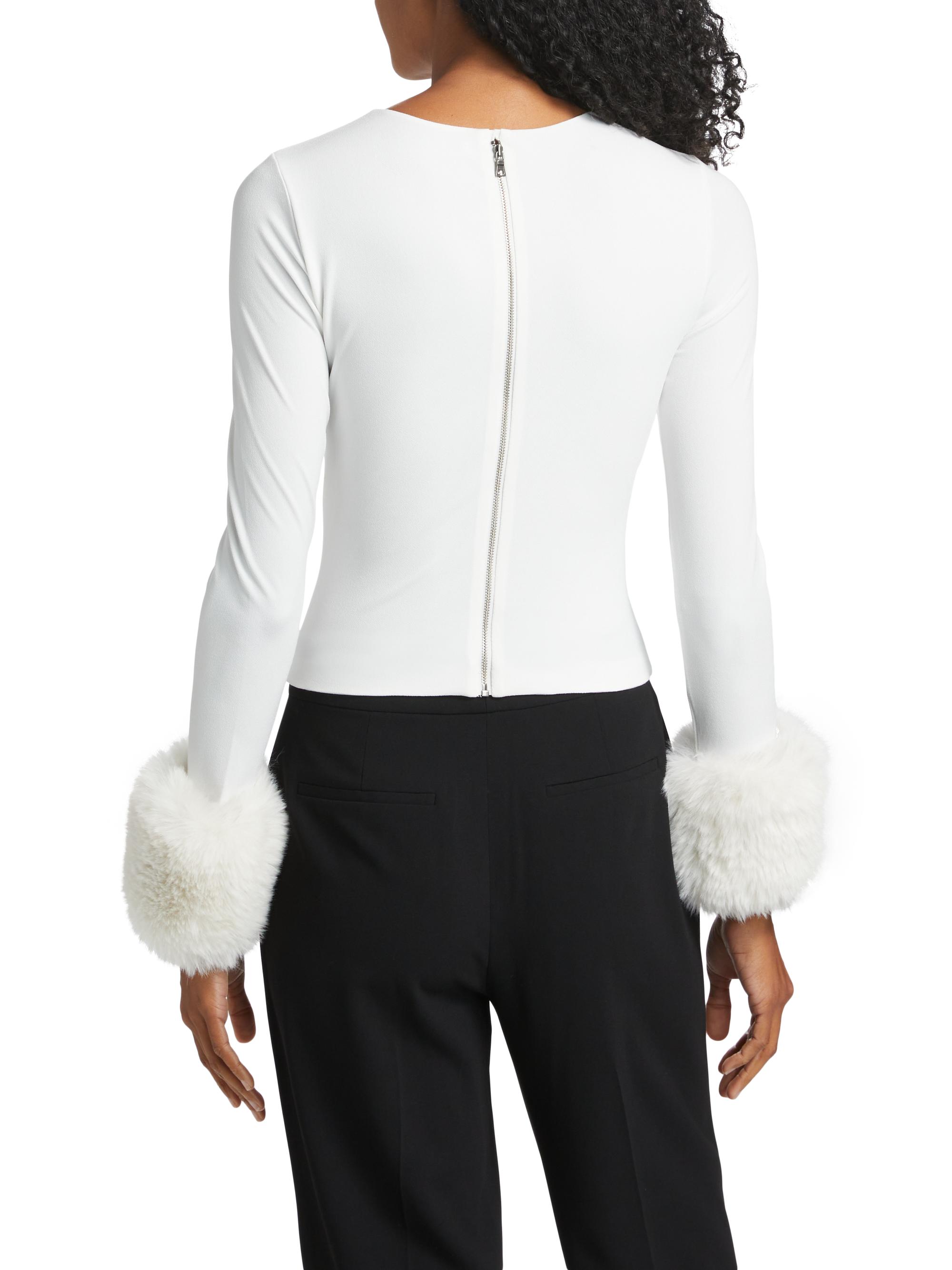 Alice + Olivia Delaina Cropped Faux Fur-Cuff Top | Saks Fifth Avenue