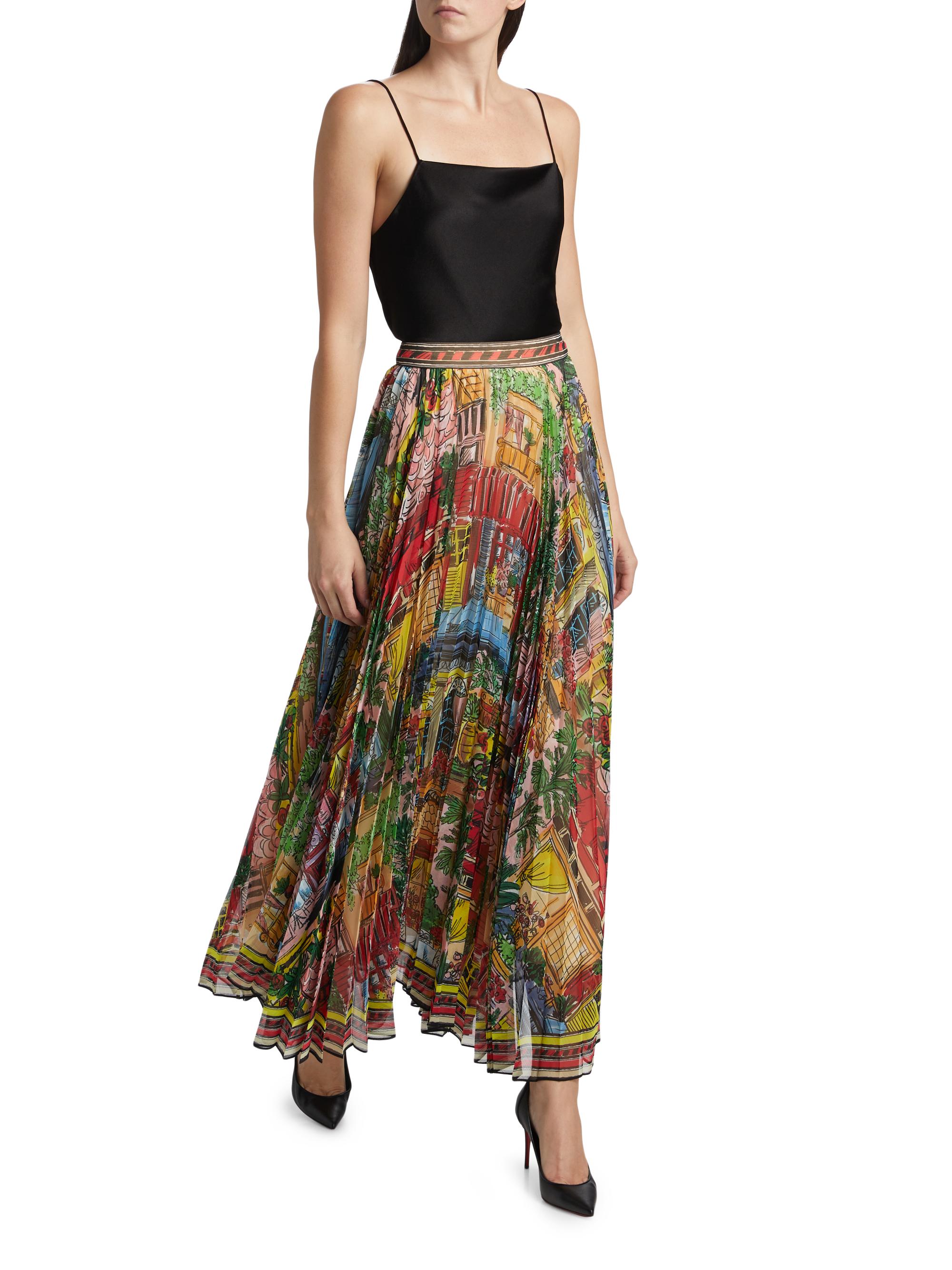 [Alice ➕Olivia ]コレクションライン プリント ロングスカート Katz Pleated Maxi Skirt In On The Road | Alice + Olivia