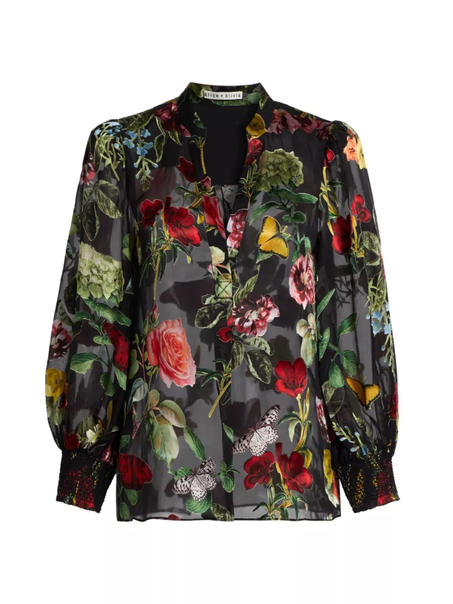 Shop Alice + Olivia Sheila Velvet Embroidered Blouson Sheer