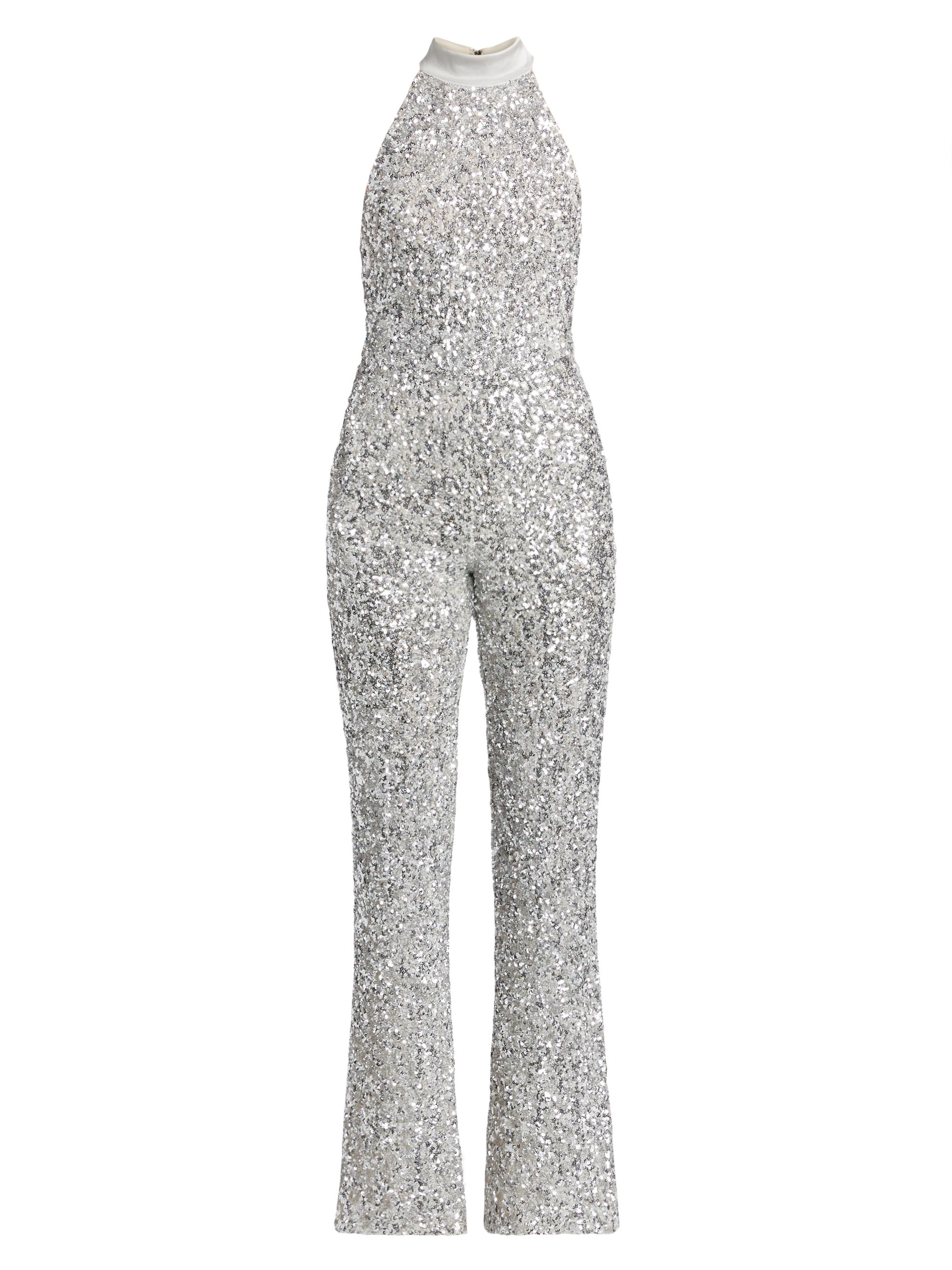 Alice + Olivia Women's Cataline Sequin Wide-Leg Jumpsuit - Silver