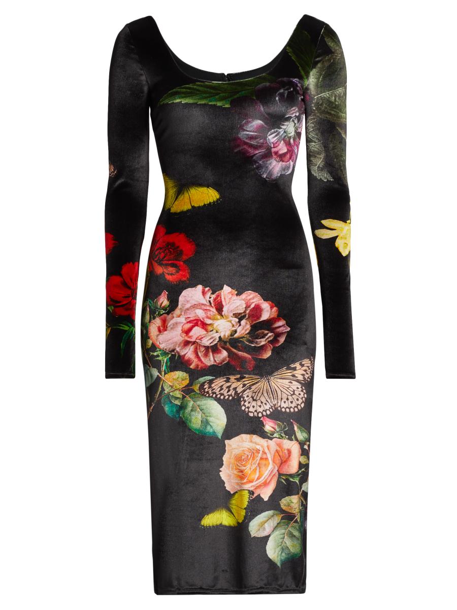 Alice + Olivia Delora Floral Scoopneck Midi-Dress | Saks