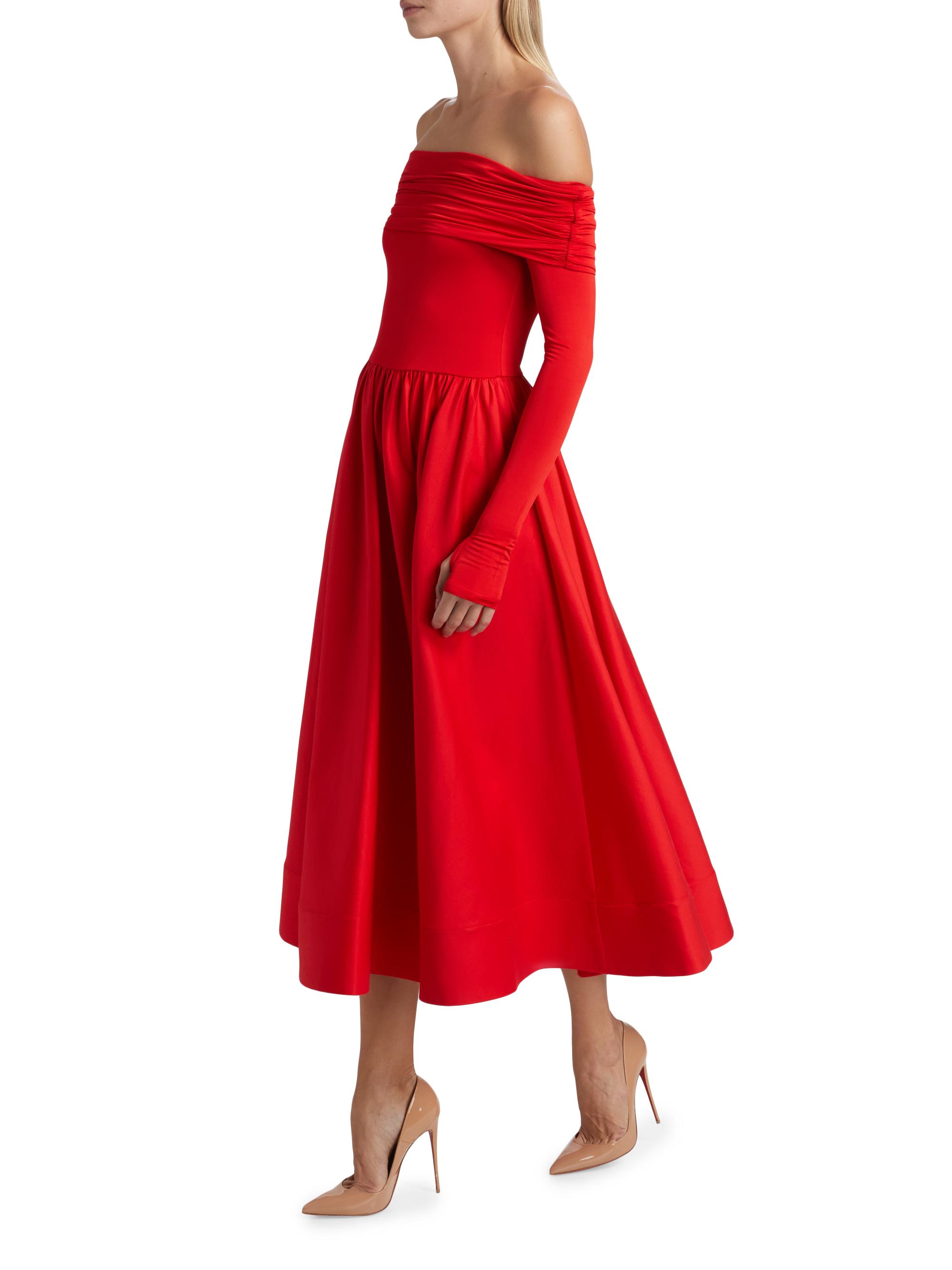 Alice + Olivia Chara Off-The-Shoulder Flared Midi-Dress | Saks