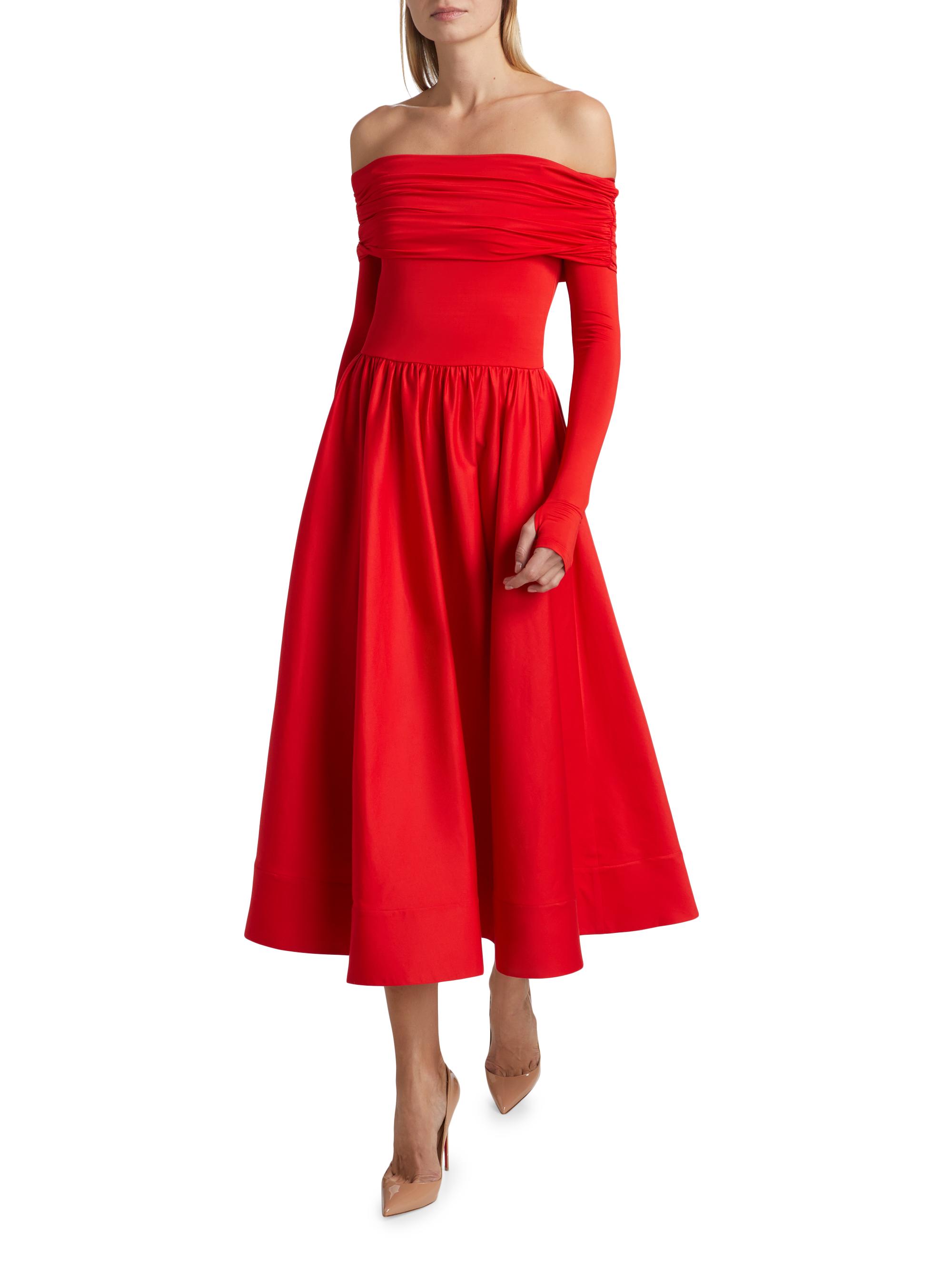 Alice + Olivia Chara Off-The-Shoulder Flared Midi-Dress