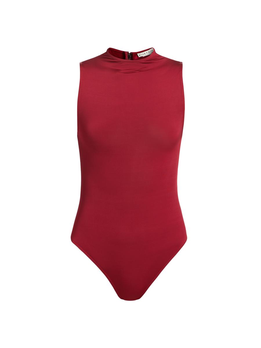 Alice And Olivia Women's Nichol Turtleneck Sleeveless Bodysuit In Burgundy
