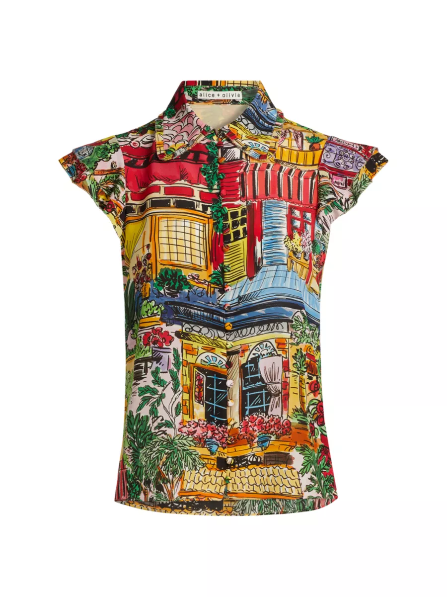 Shop Alice + Olivia Martel Flutter-Sleeve Blouse | Saks