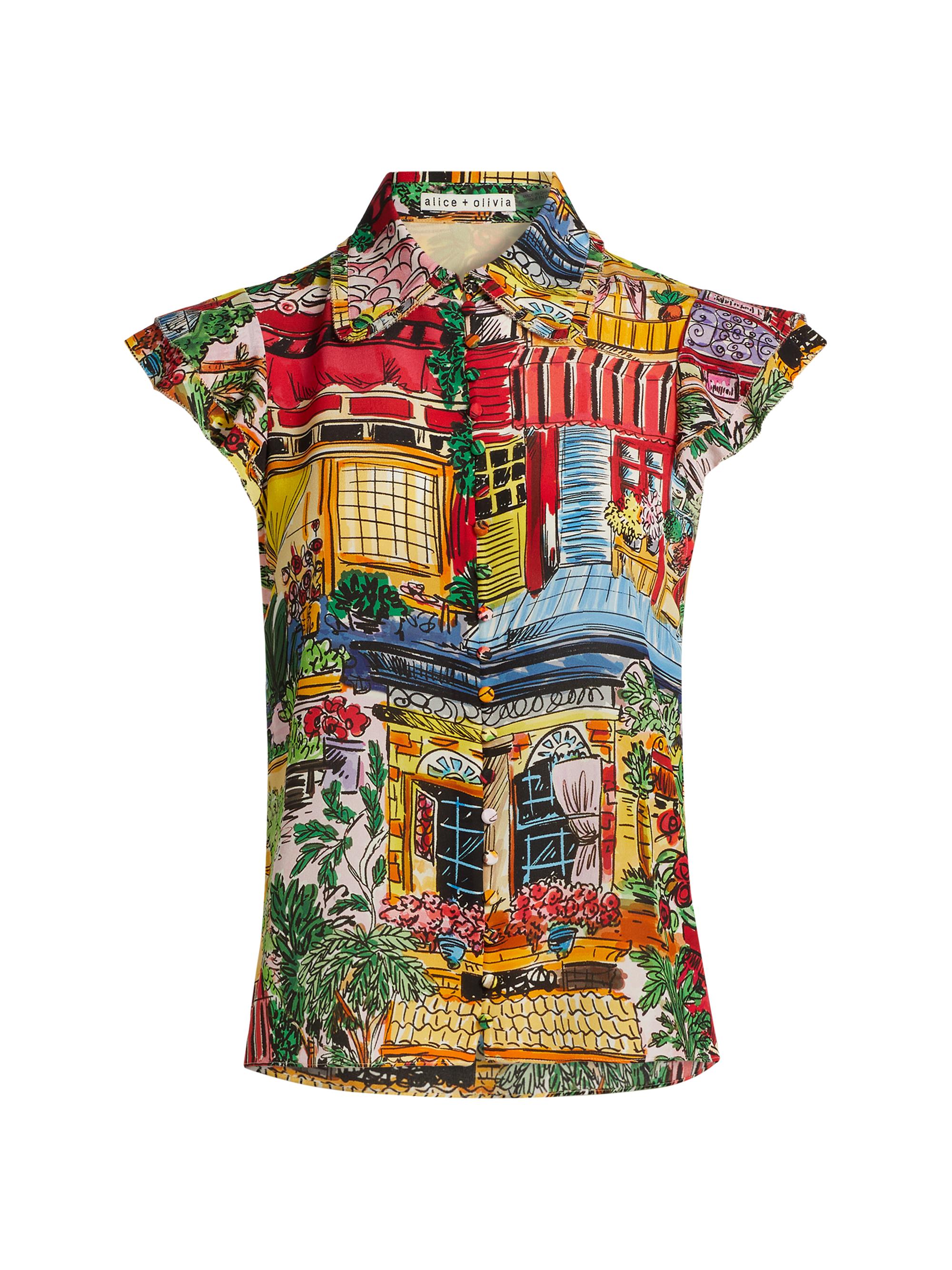 Alice + Olivia Women's Martel Flutter-Sleeve Blouse - Vacation Dreams