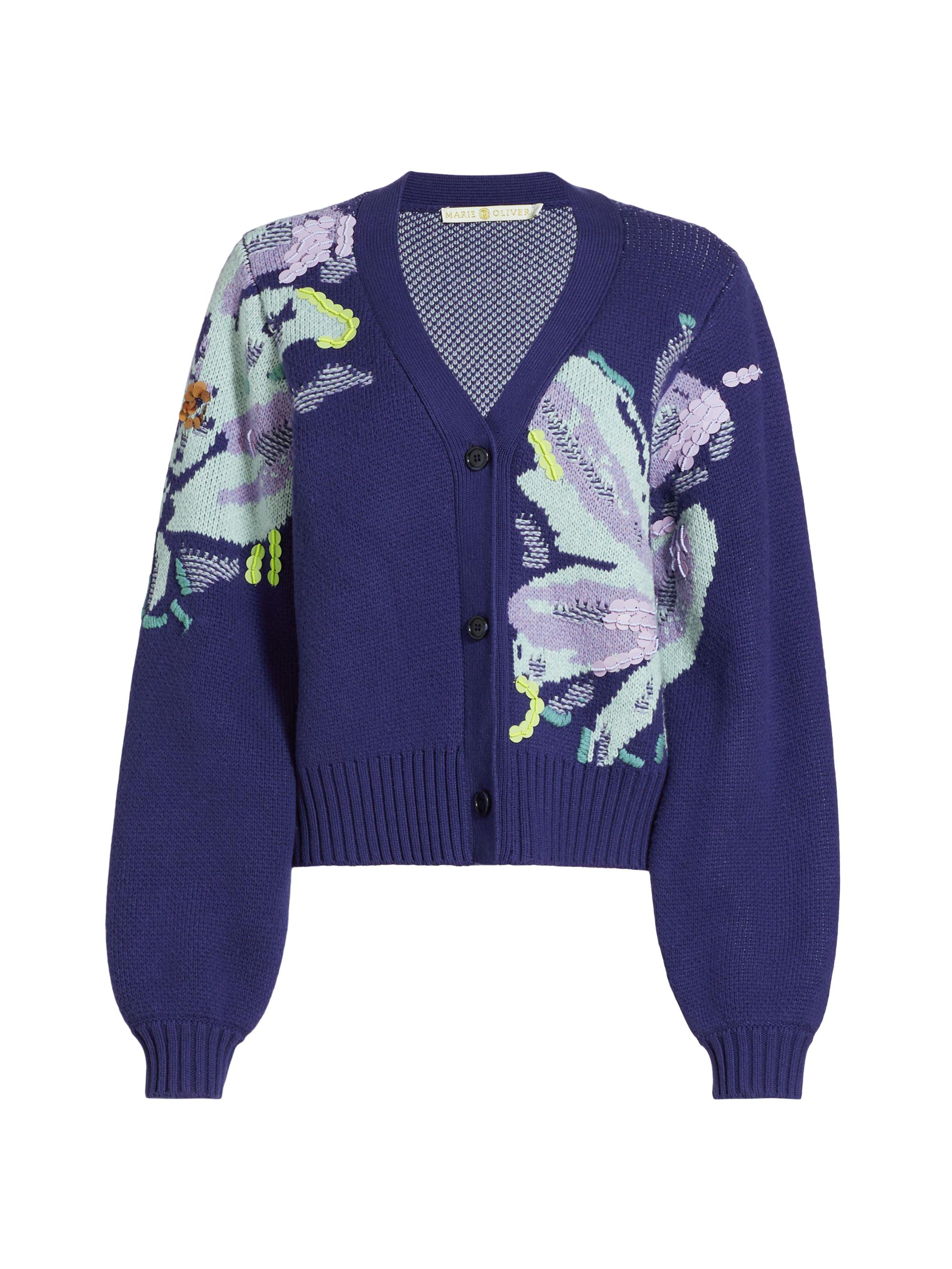Marie Oliver Women's Calister Sequined Floral Cotton-Blend Cardigan - Heliotrope