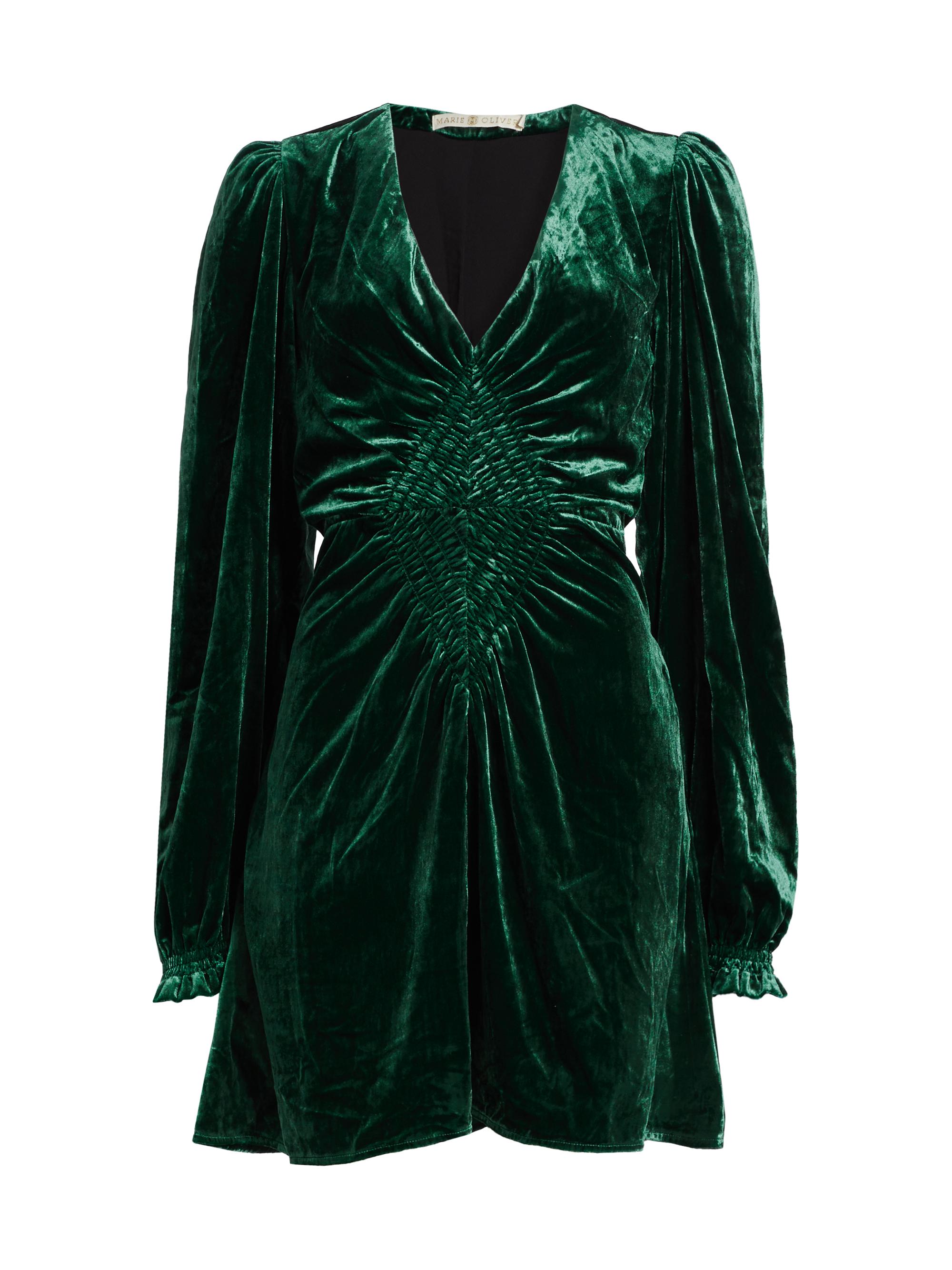 Marie Oliver Women's Eliza Smocked Velvet Minidress - Pine