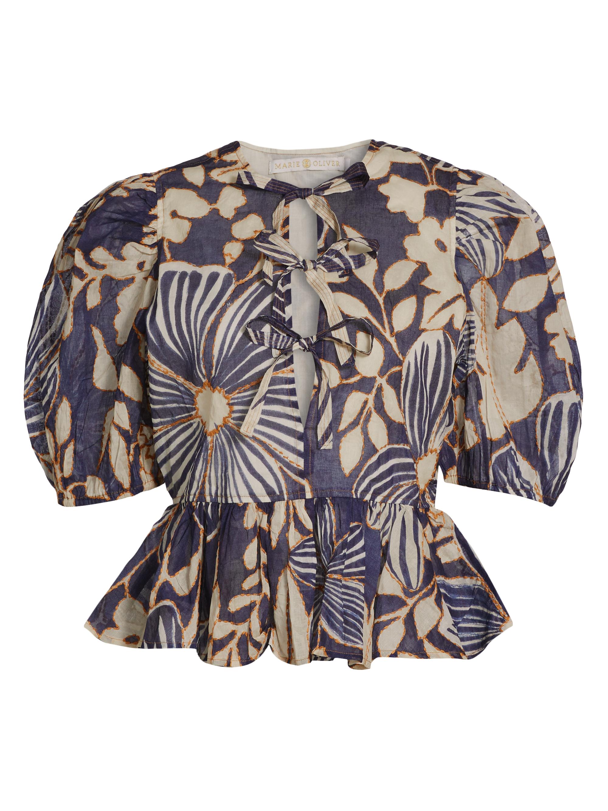 Marie Oliver Women's Estella Floral Cotton Puff Sleeve Top - Moon Flower