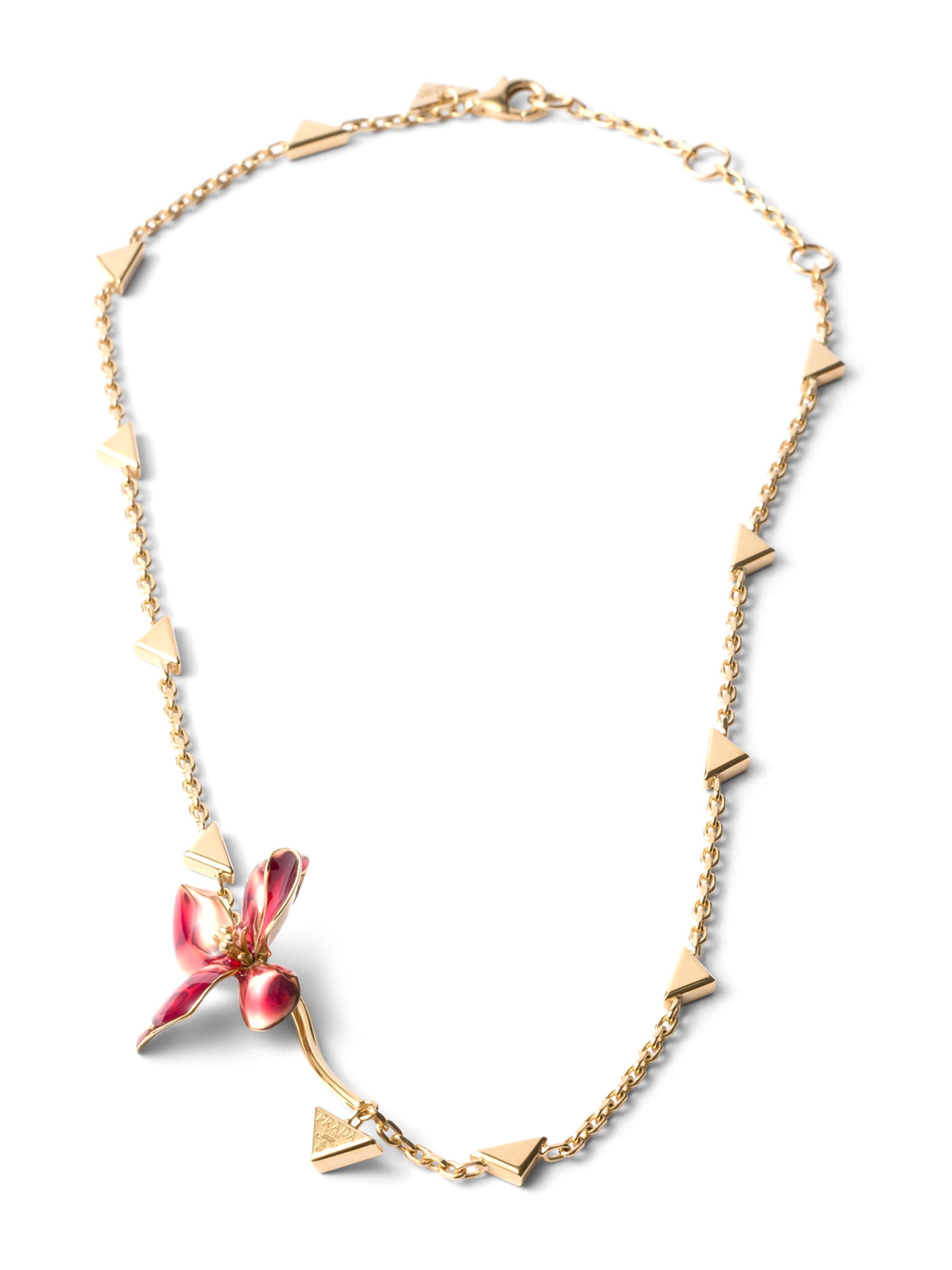 Prada Women's Enameled Metal Necklace - Pink